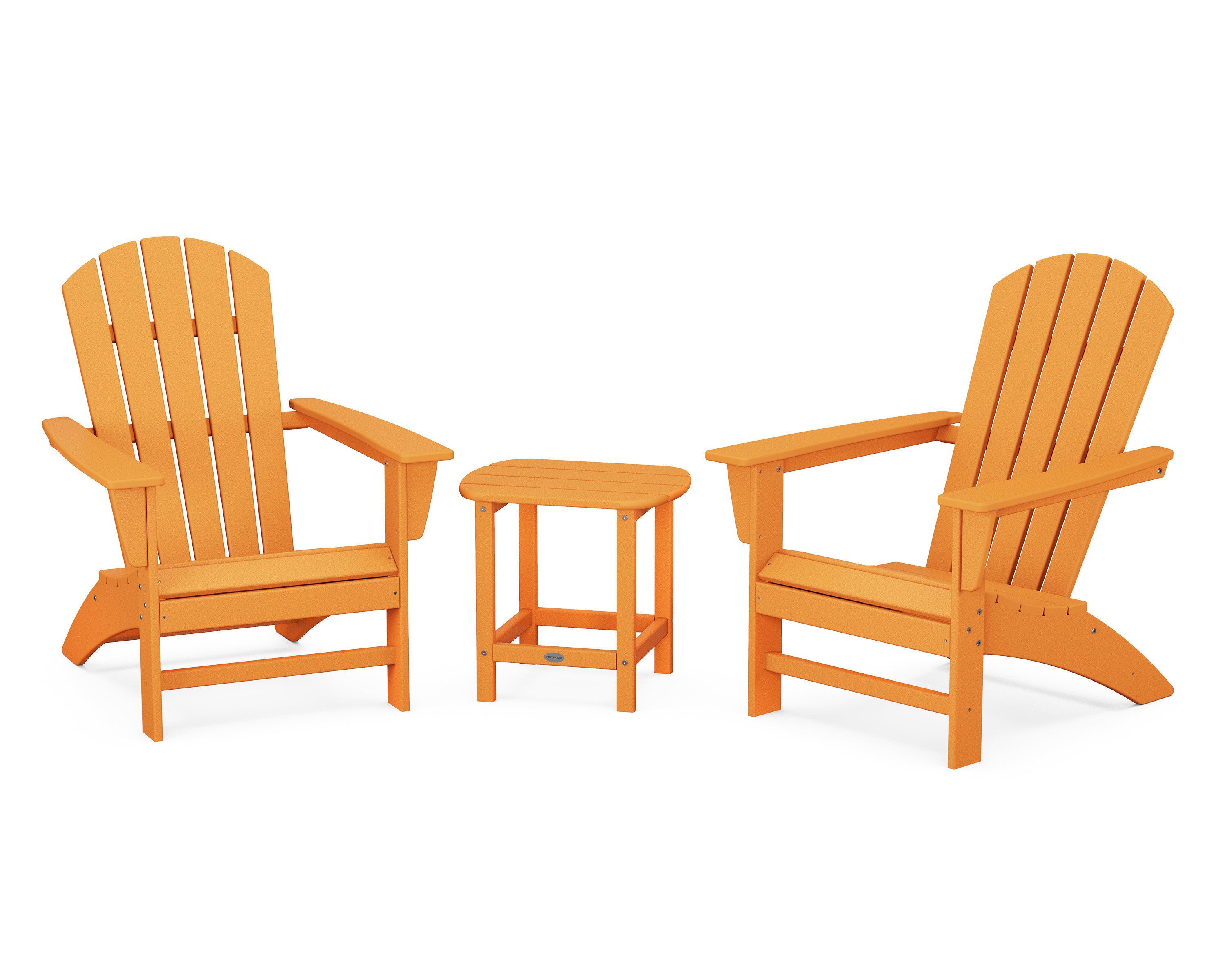 POLYWOOD® Nautical 3-Piece Adirondack Set with South Beach 18" Side Table in Tangerine