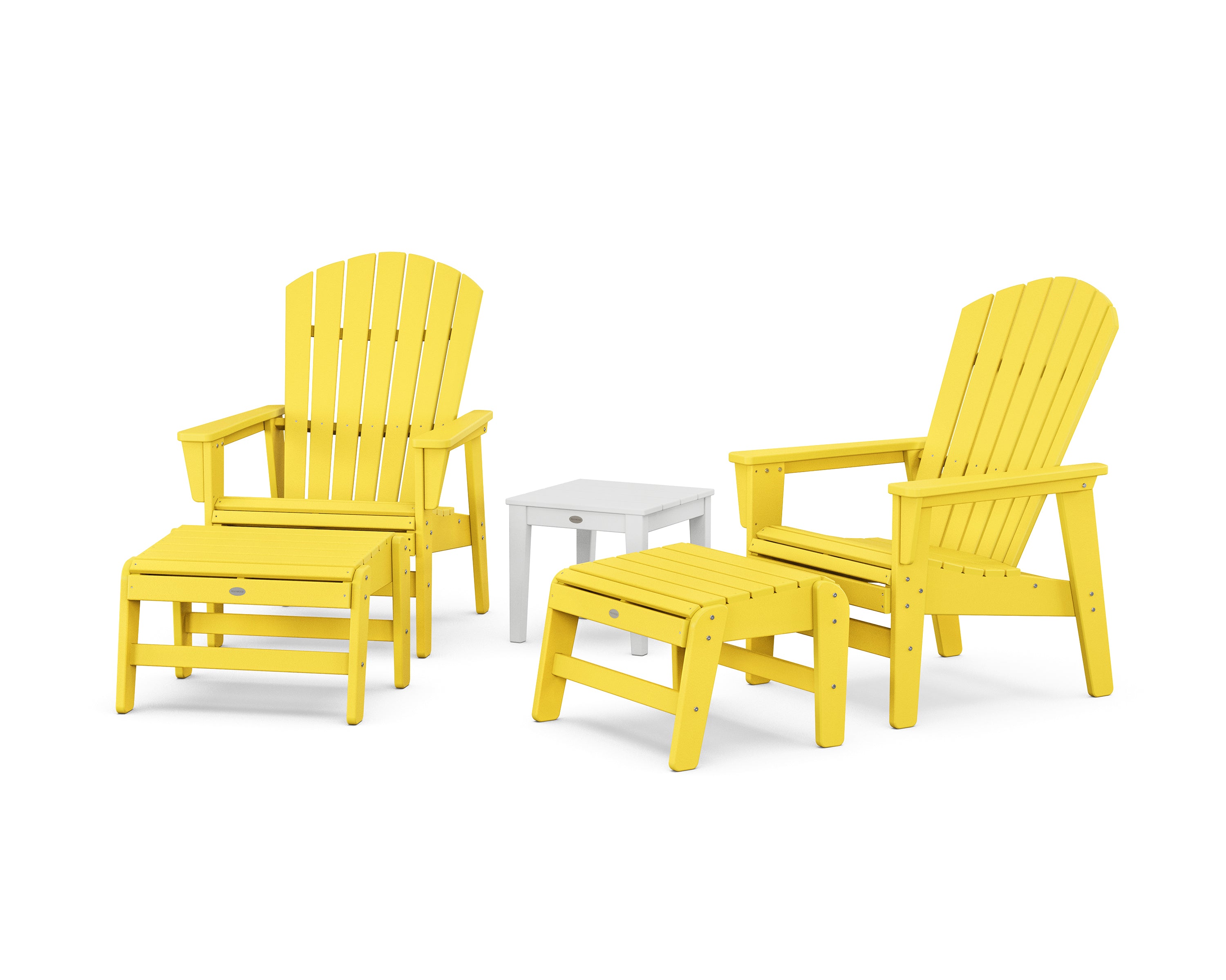 POLYWOOD® 5-Piece Nautical Grand Upright Adirondack Set with Ottomans and Side Table in Lemon / White