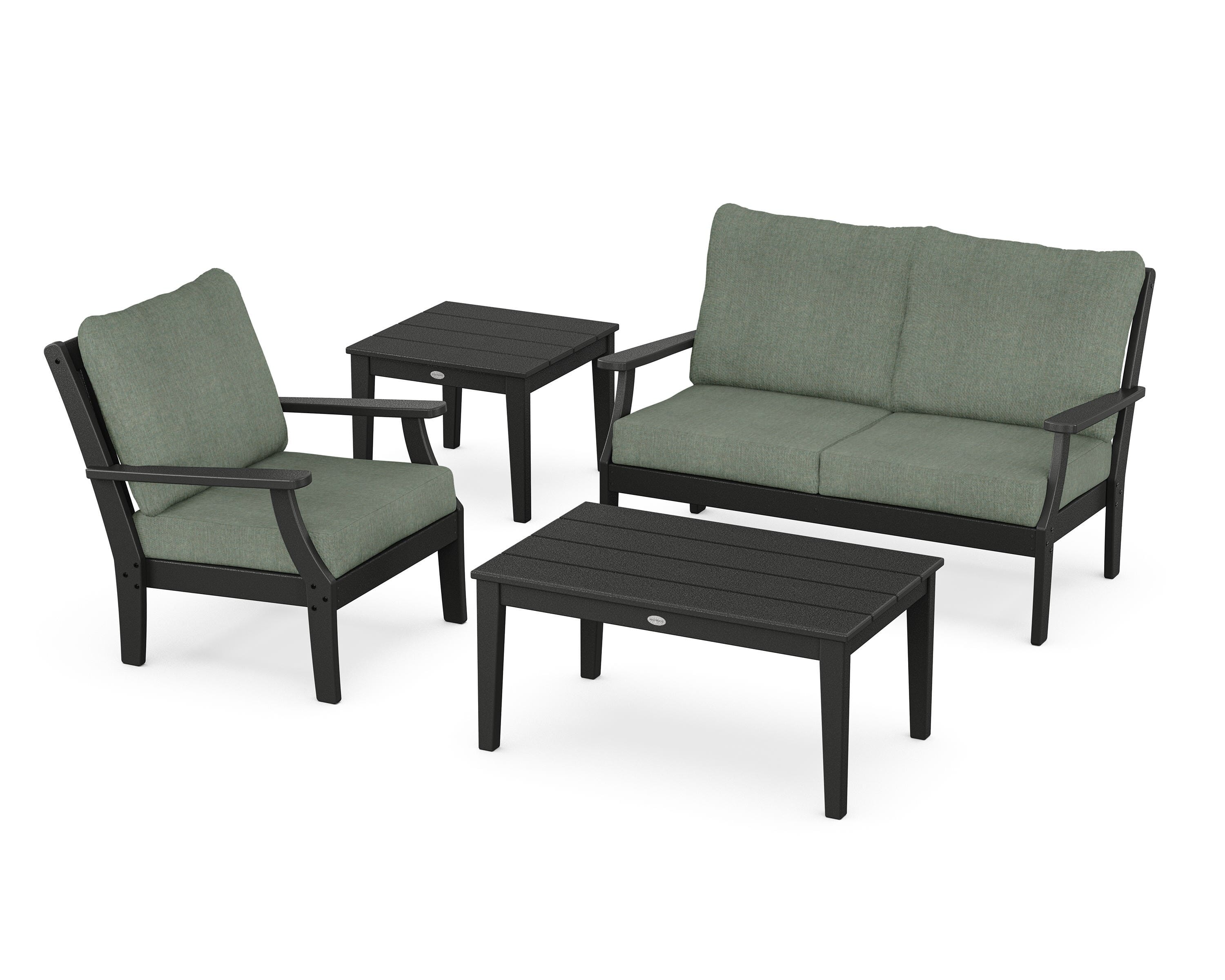 POLYWOOD Braxton 4-Piece Deep Seating Set in Black / Cast Sage
