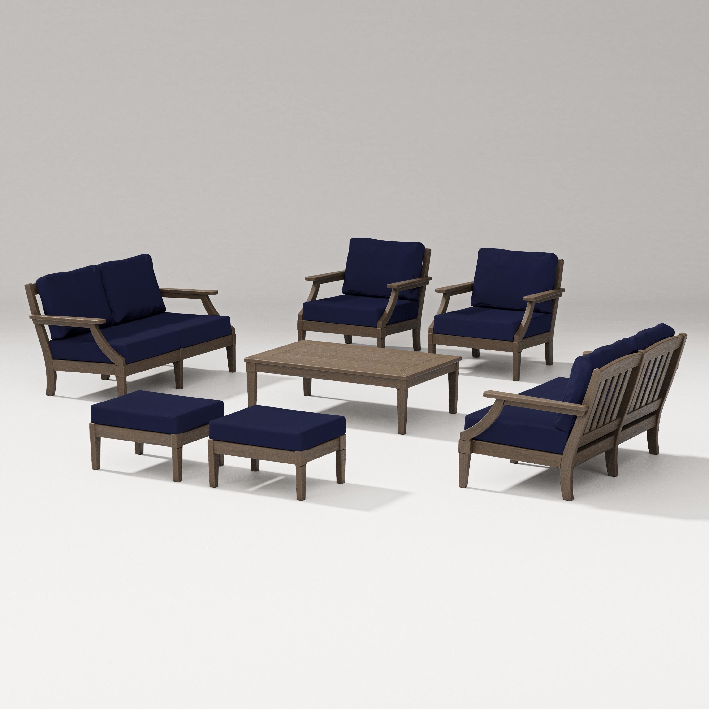 PW Designer Series Estate 7-Piece Lounge Loveseat Set in Kona / Navy
