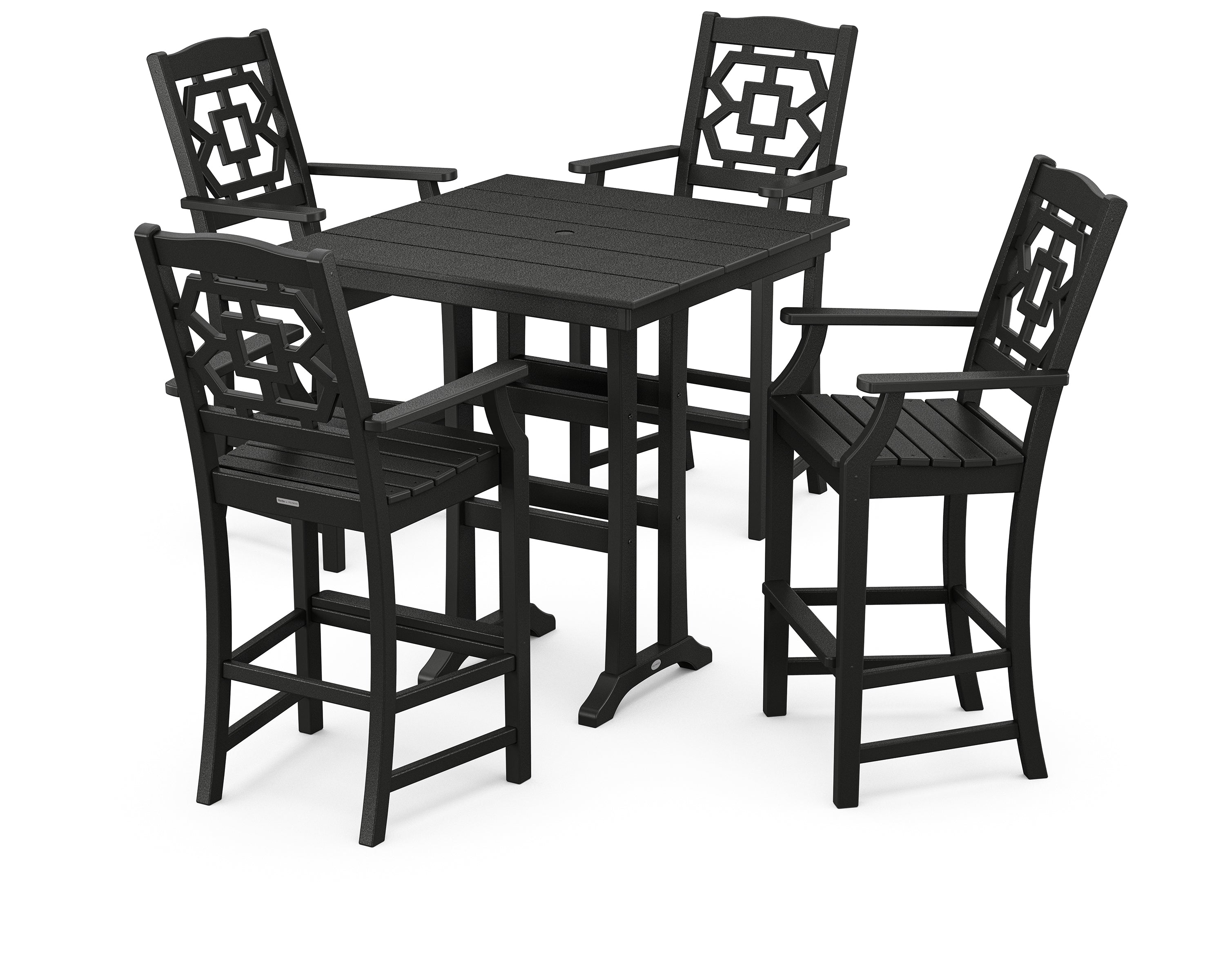 Martha Stewart by POLYWOOD Chinoiserie 5-Piece Farmhouse Bar Set with Trestle Legs in Black