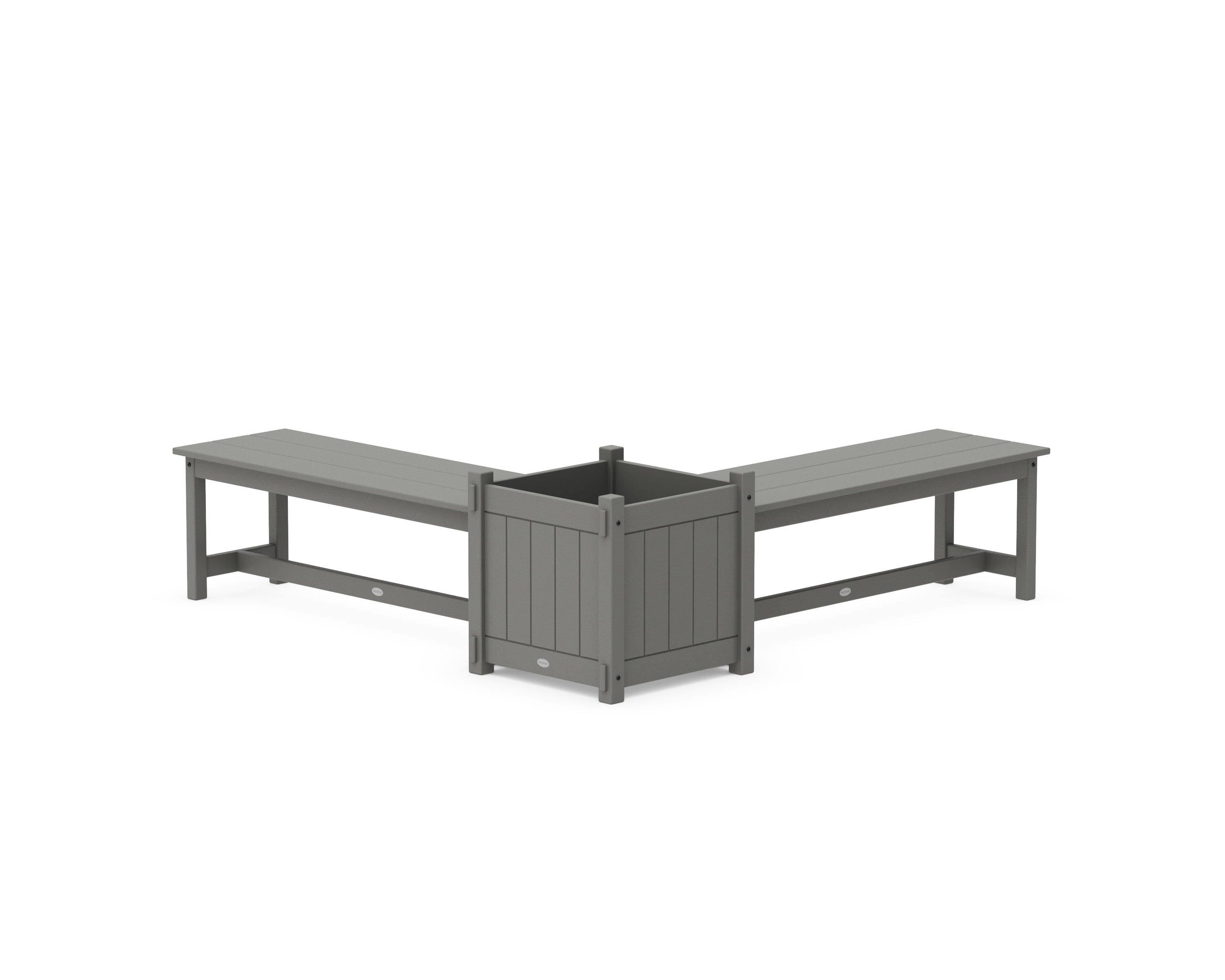 POLYWOOD 48" Vineyard L- Shaped Planter Bench Set- Large in Slate Grey