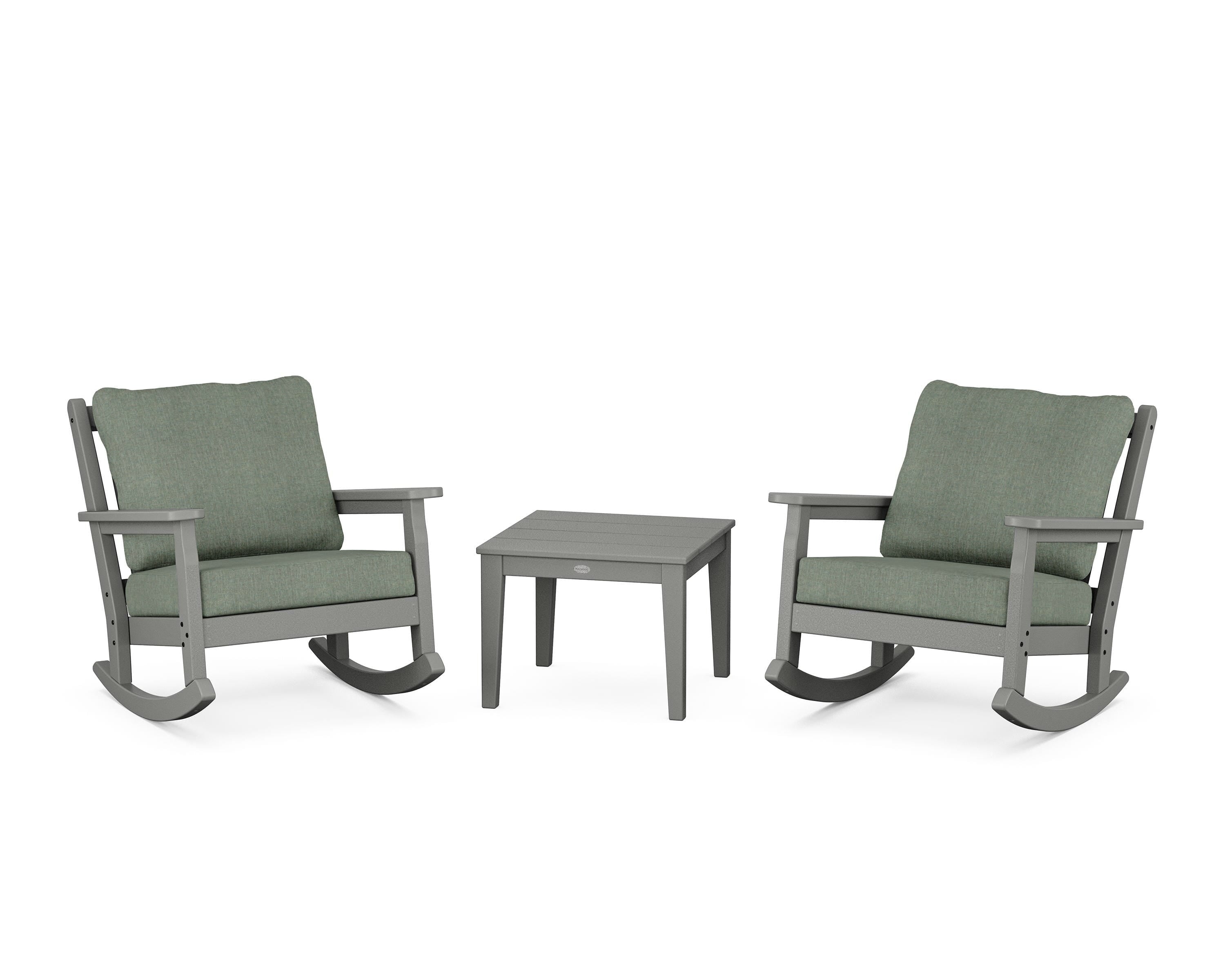 POLYWOOD Chippendale 3-Piece Deep Seating Rocker Set in Slate Grey / Cast Sage