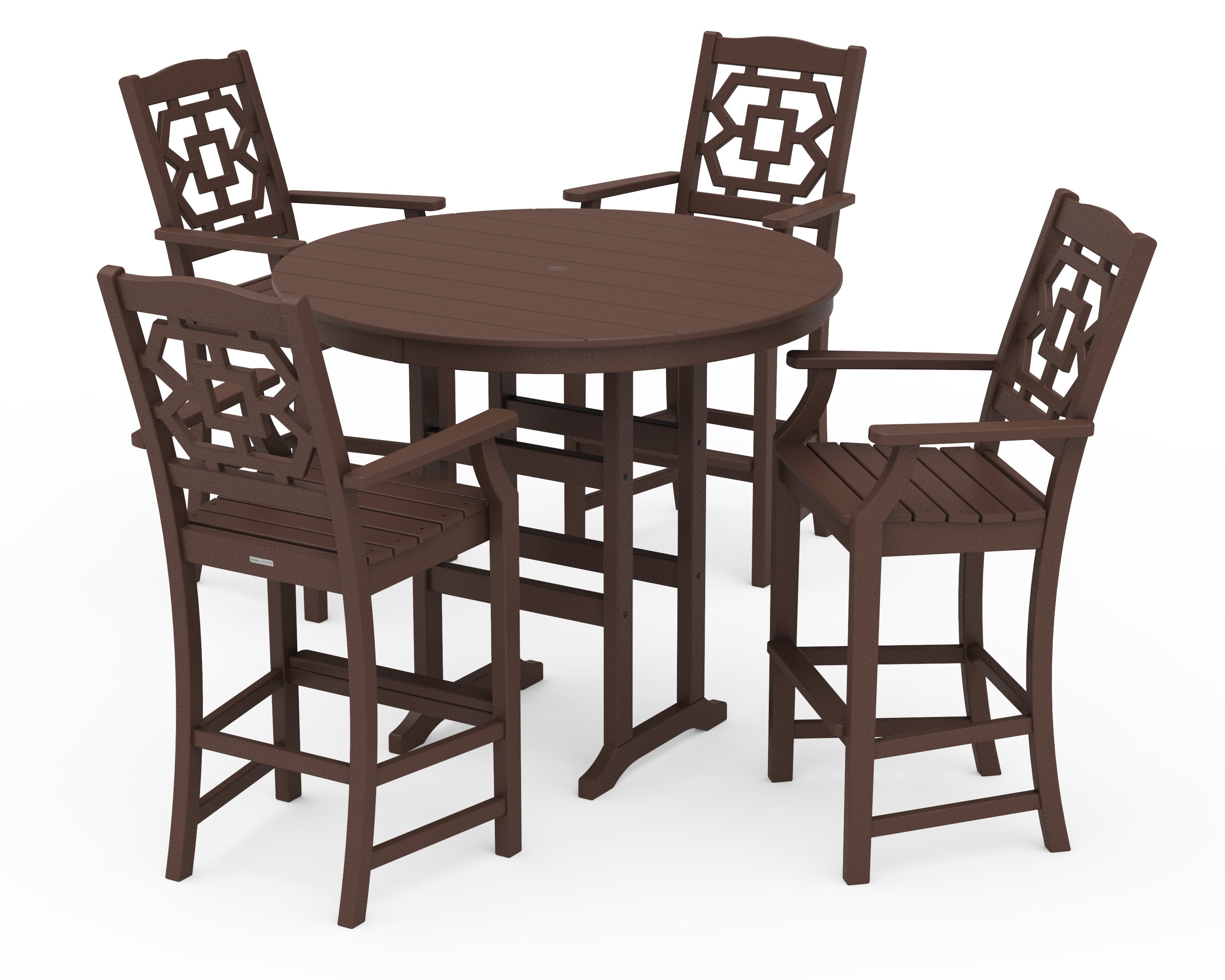 Martha Stewart by POLYWOOD Chinoiserie 5-Piece Round Farmhouse Bar Set in Mahogany