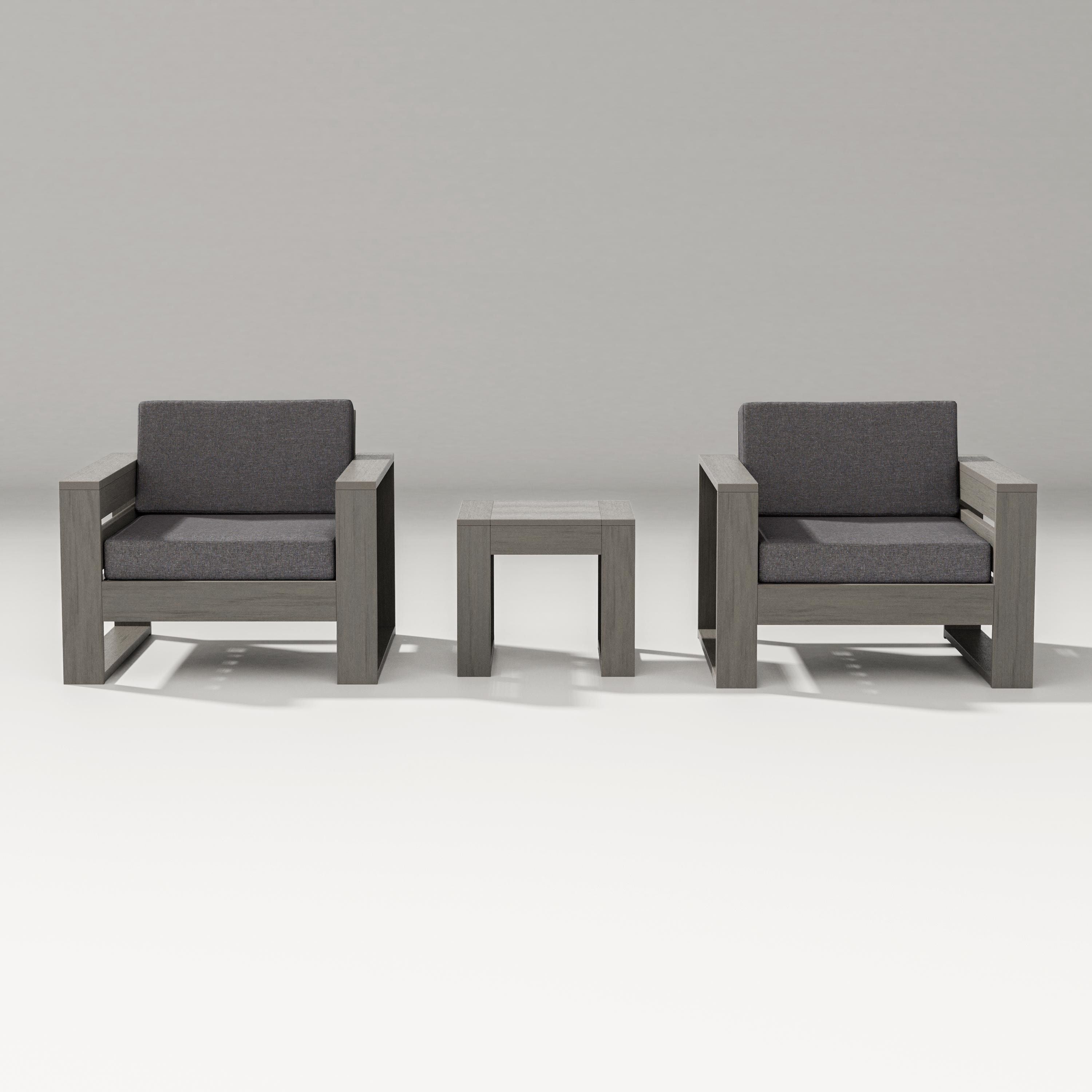 PW Designer Series Latitude 3-Piece Lounge Chair Set in Driftwood / Ash Charcoal