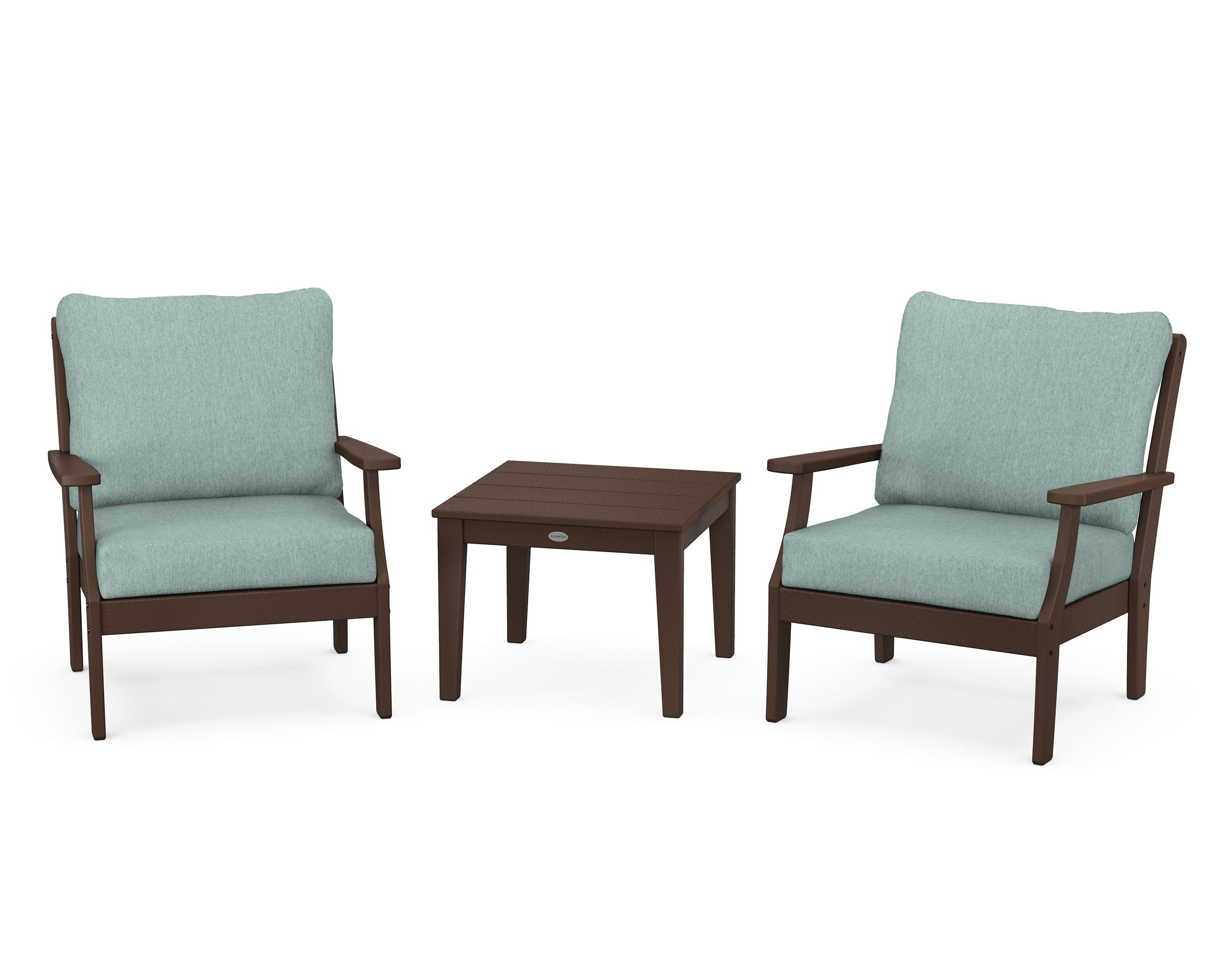 POLYWOOD Braxton 3-Piece Deep Seating Set in Mahogany / Glacier Spa