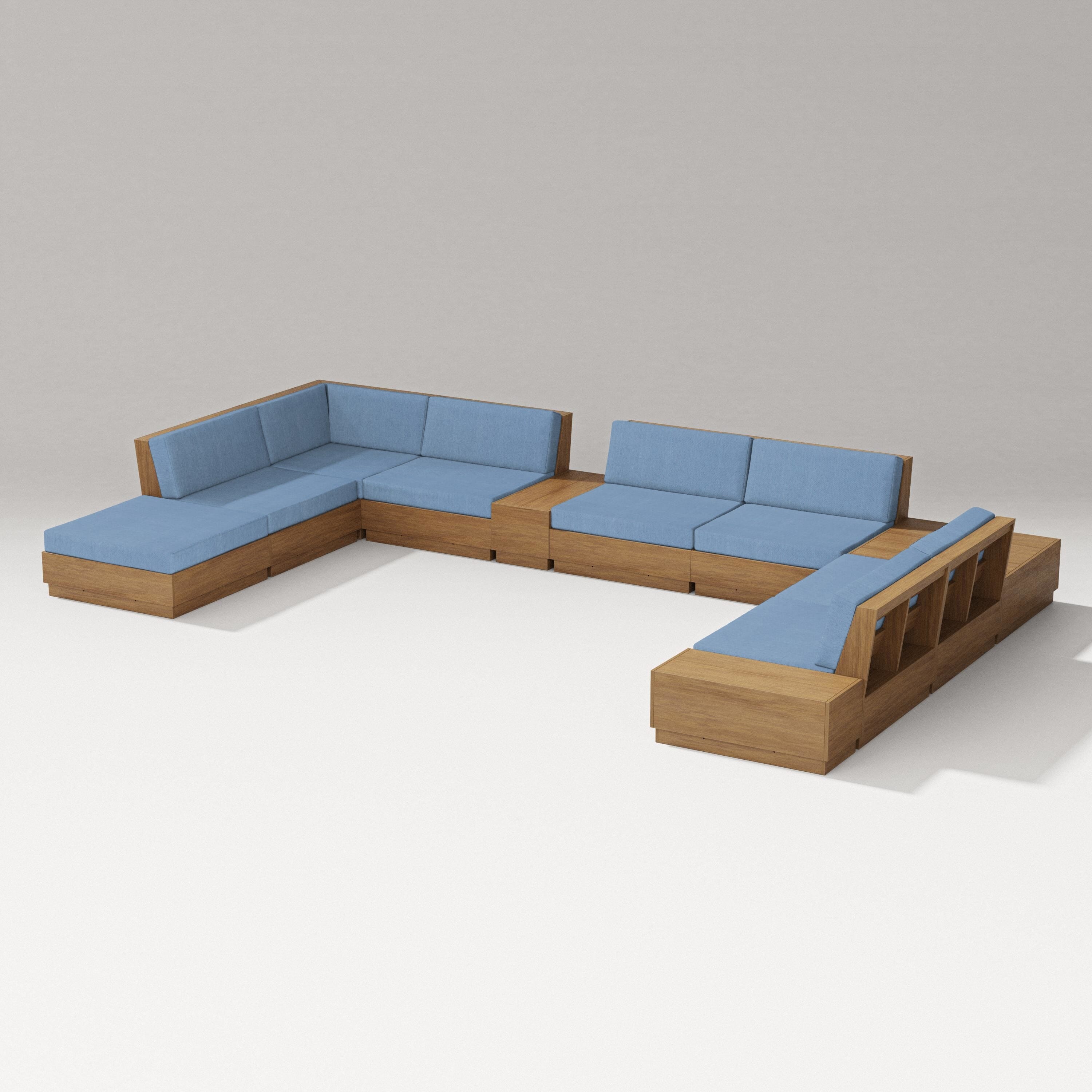 PW Designer Series Elevate 11-Piece Conversation Sectional Set in Natural / Sky Blue