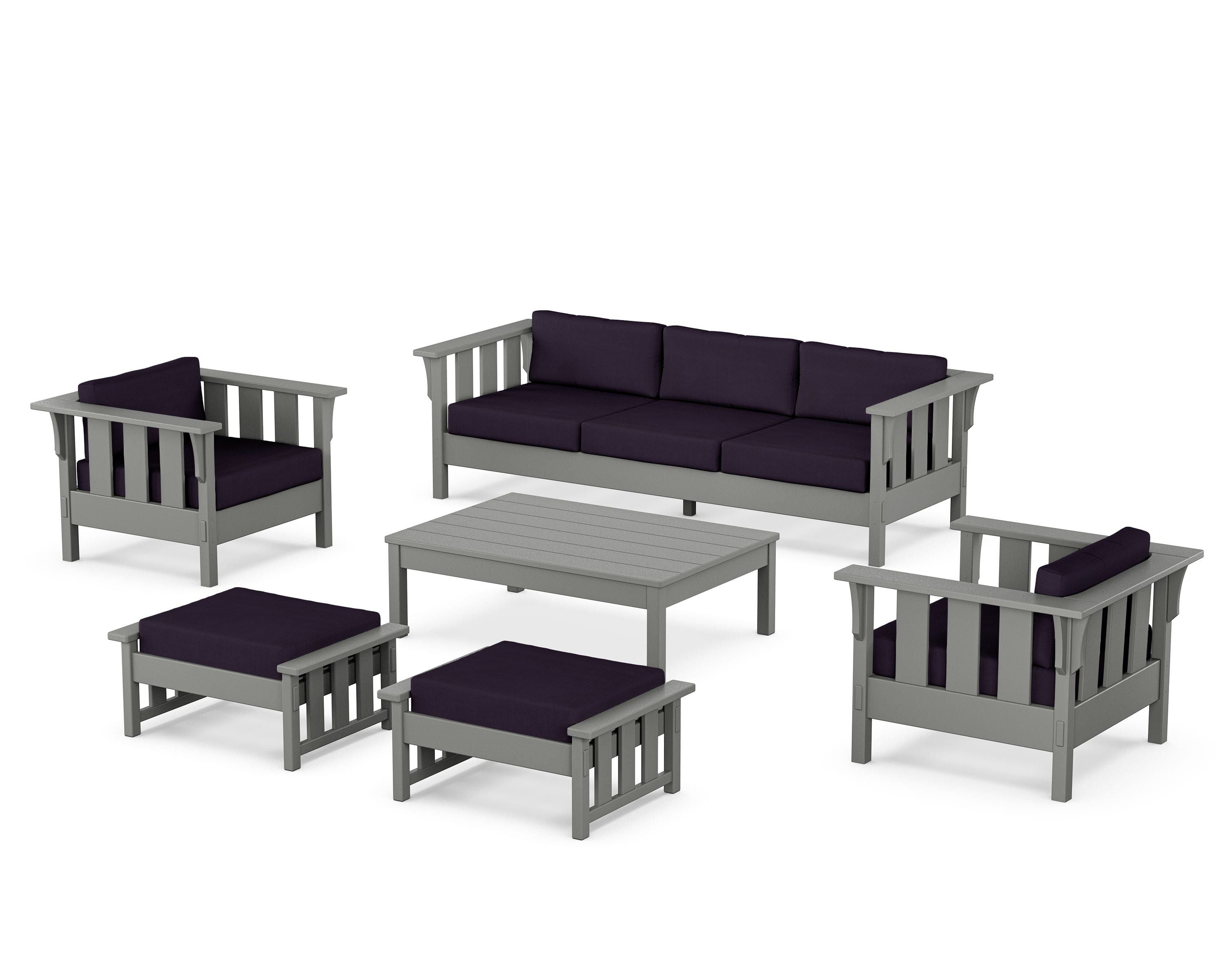 Martha Stewart by POLYWOOD Acadia 6-Piece Lounge Sofa Set in Slate Grey / Navy Linen