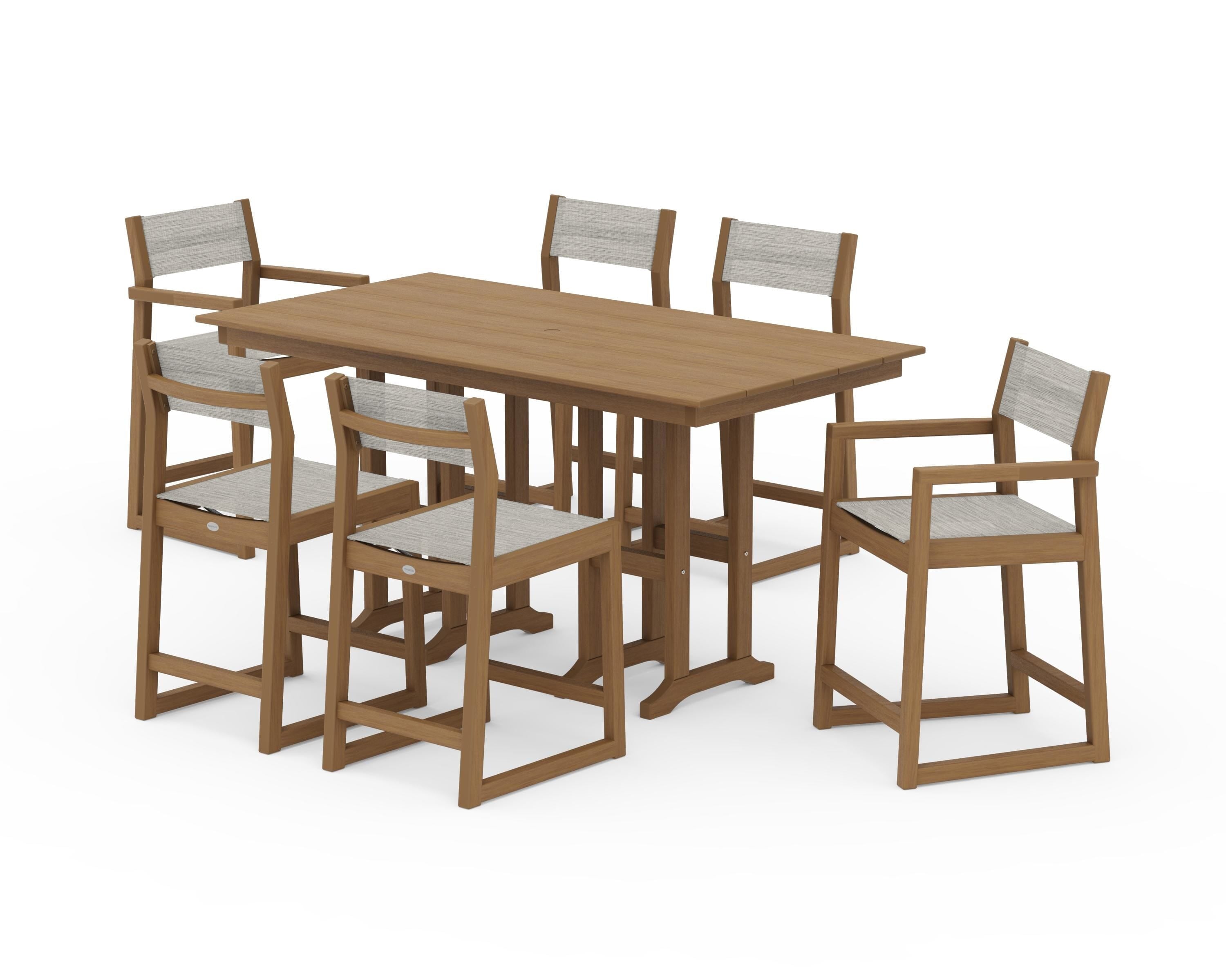 POLYWOOD EDGE Sling 7-Piece Farmhouse Counter Set in Natural / Birch Sling