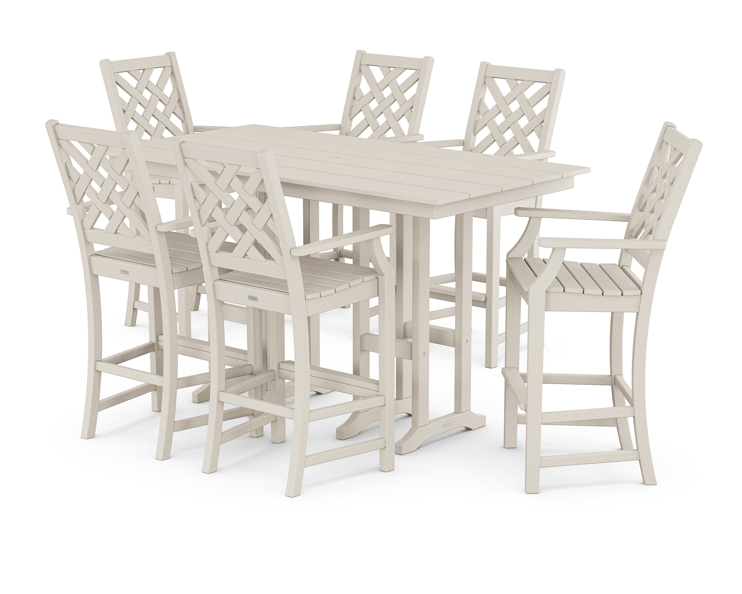 Country Living Wovendale Arm Chair 7-Piece Farmhouse Bar Set in Sand