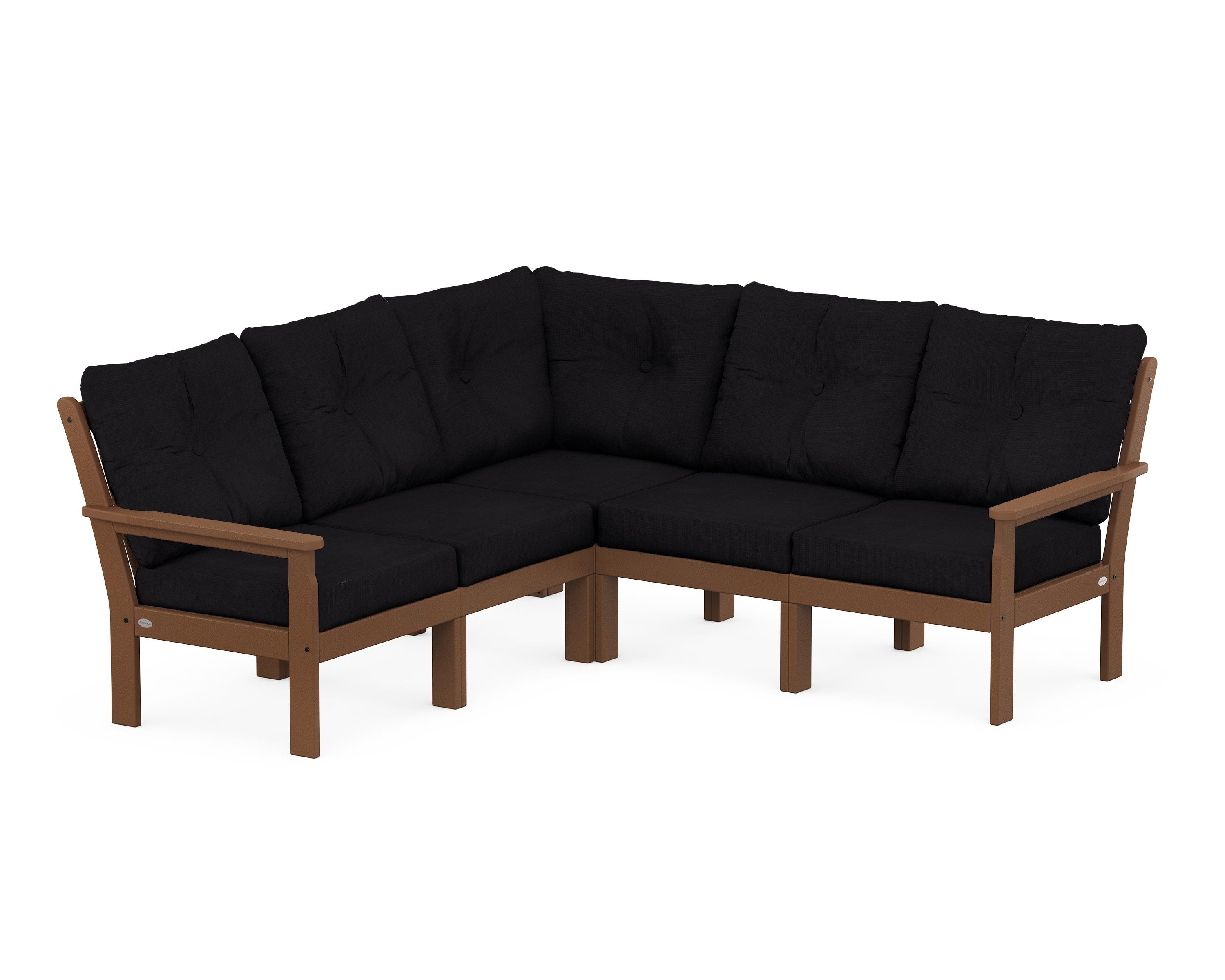 POLYWOOD Vineyard 5-Piece Sectional in Teak / Midnight Linen