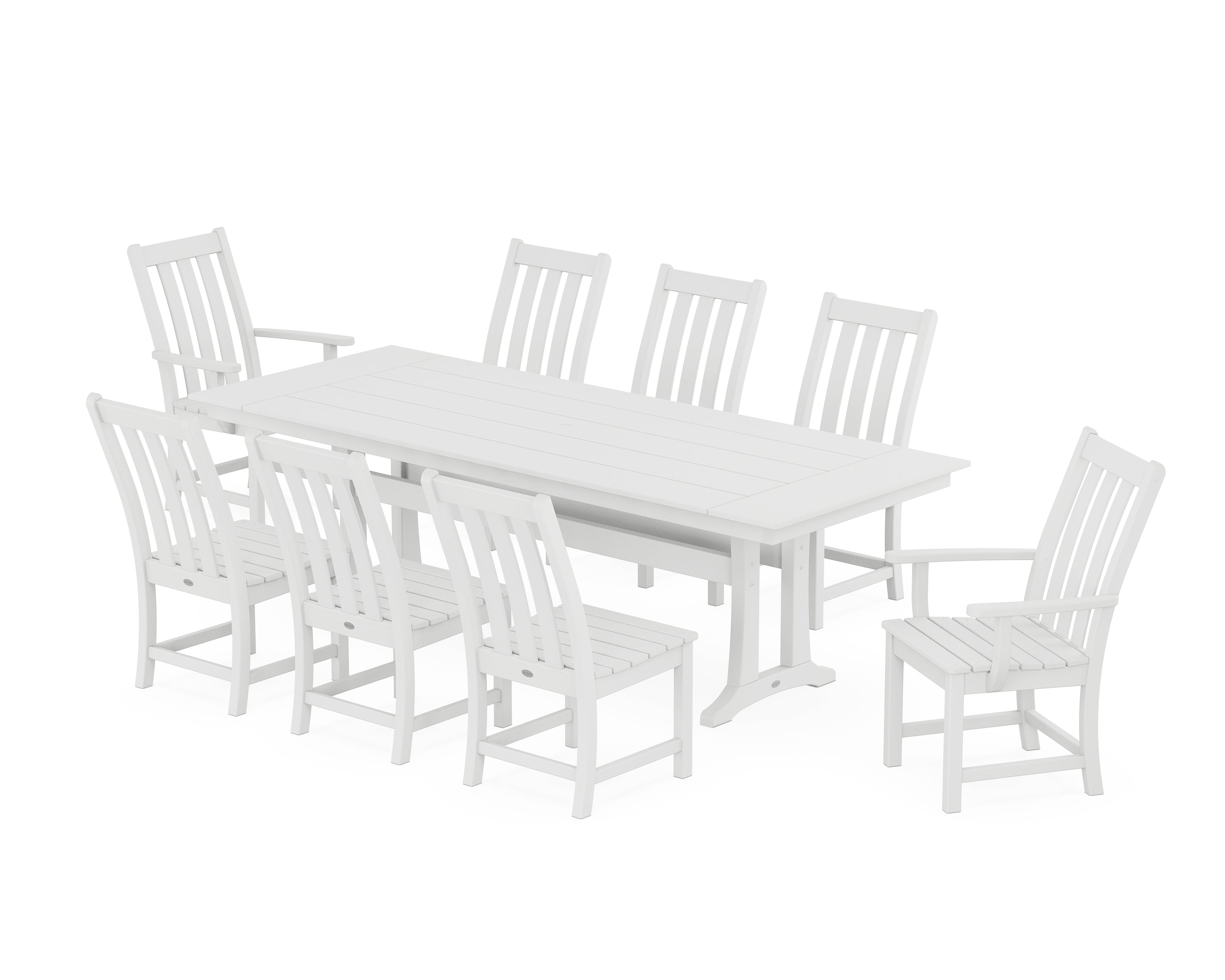 POLYWOOD® Vineyard 9-Piece Farmhouse Dining Set with Trestle Legs in White