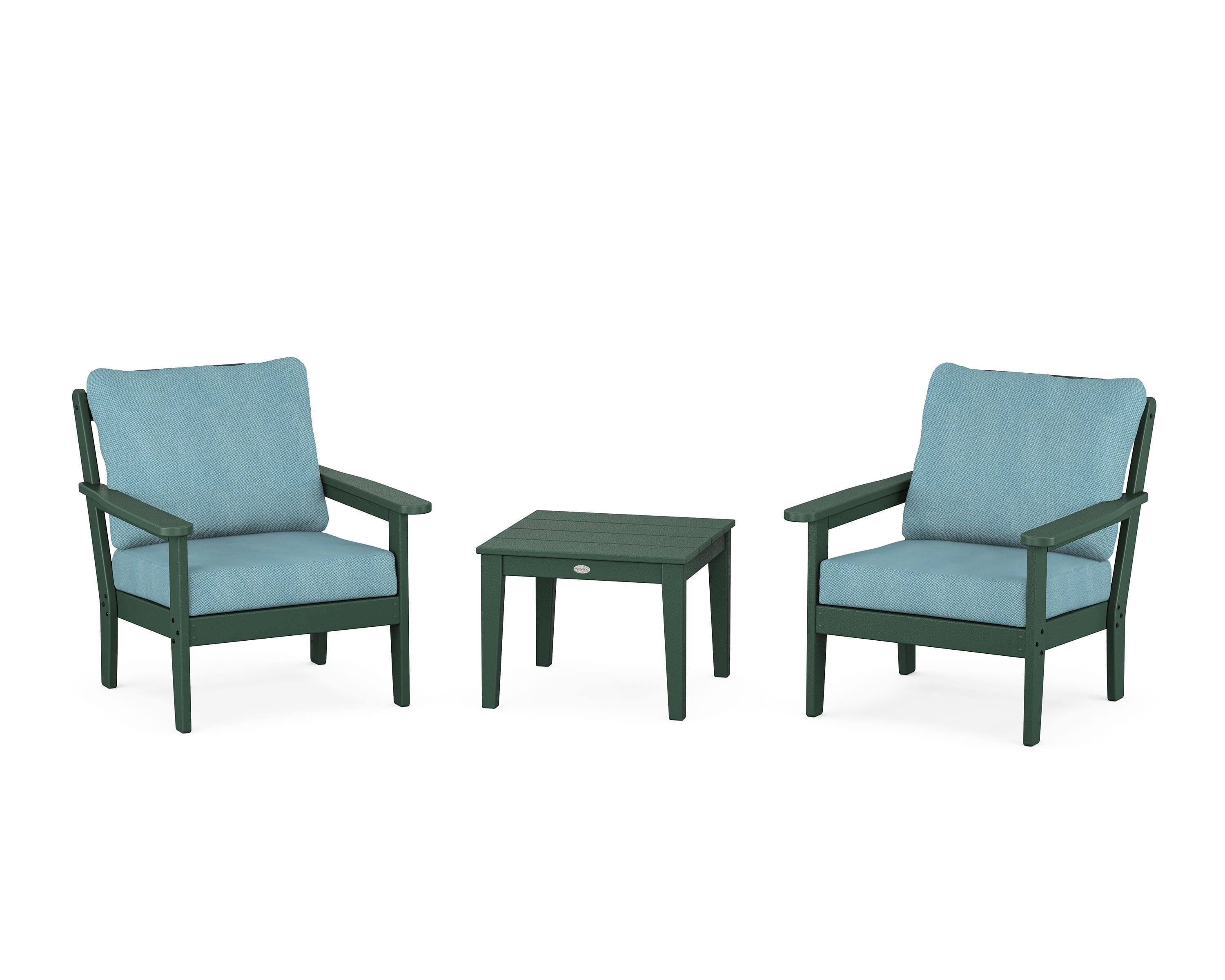 Country Living Cottage 3-Piece Deep Seating Set in Green / Lattice Sky Blue
