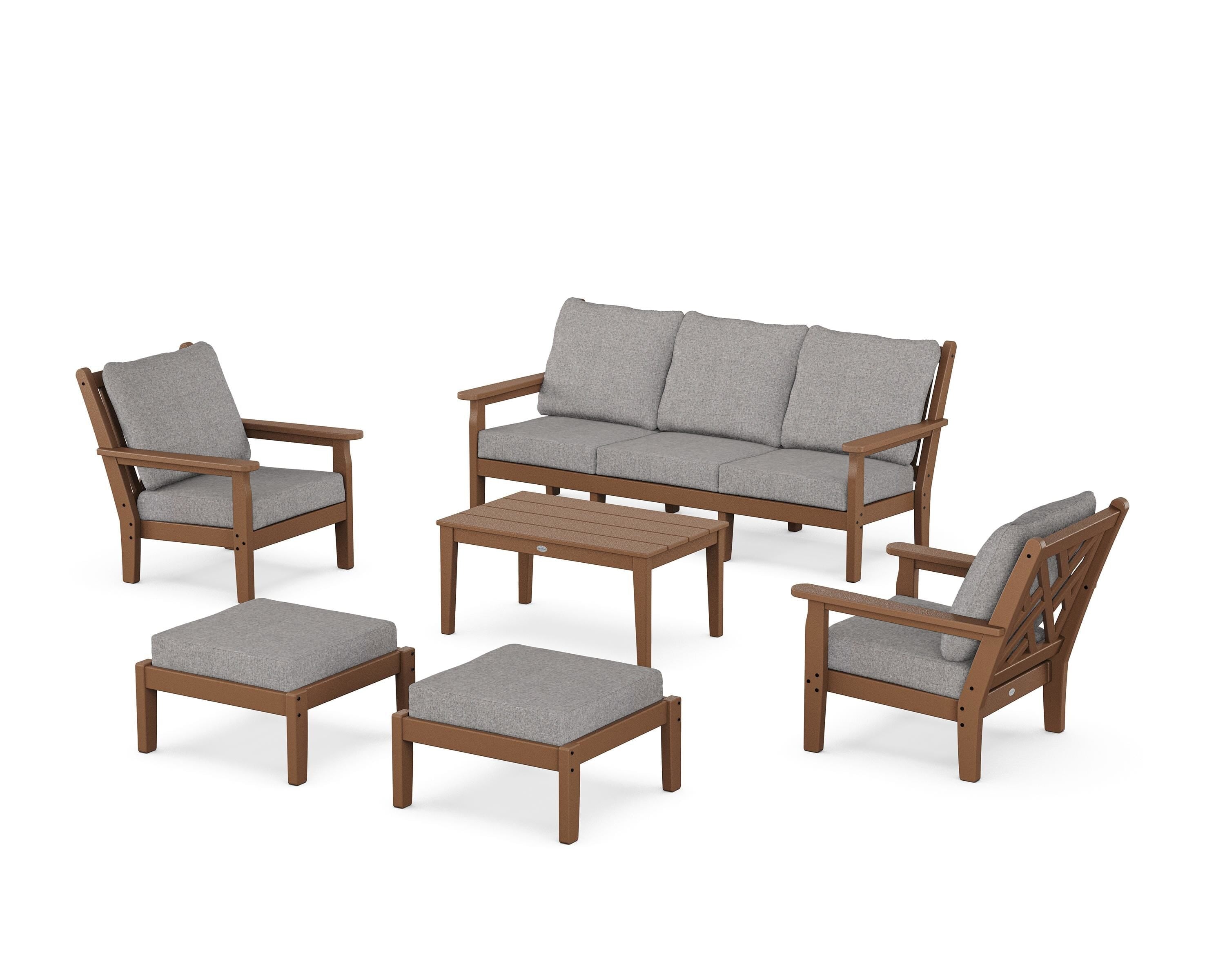 POLYWOOD Chippendale 6-Piece Lounge Sofa Set in Teak / Grey Mist