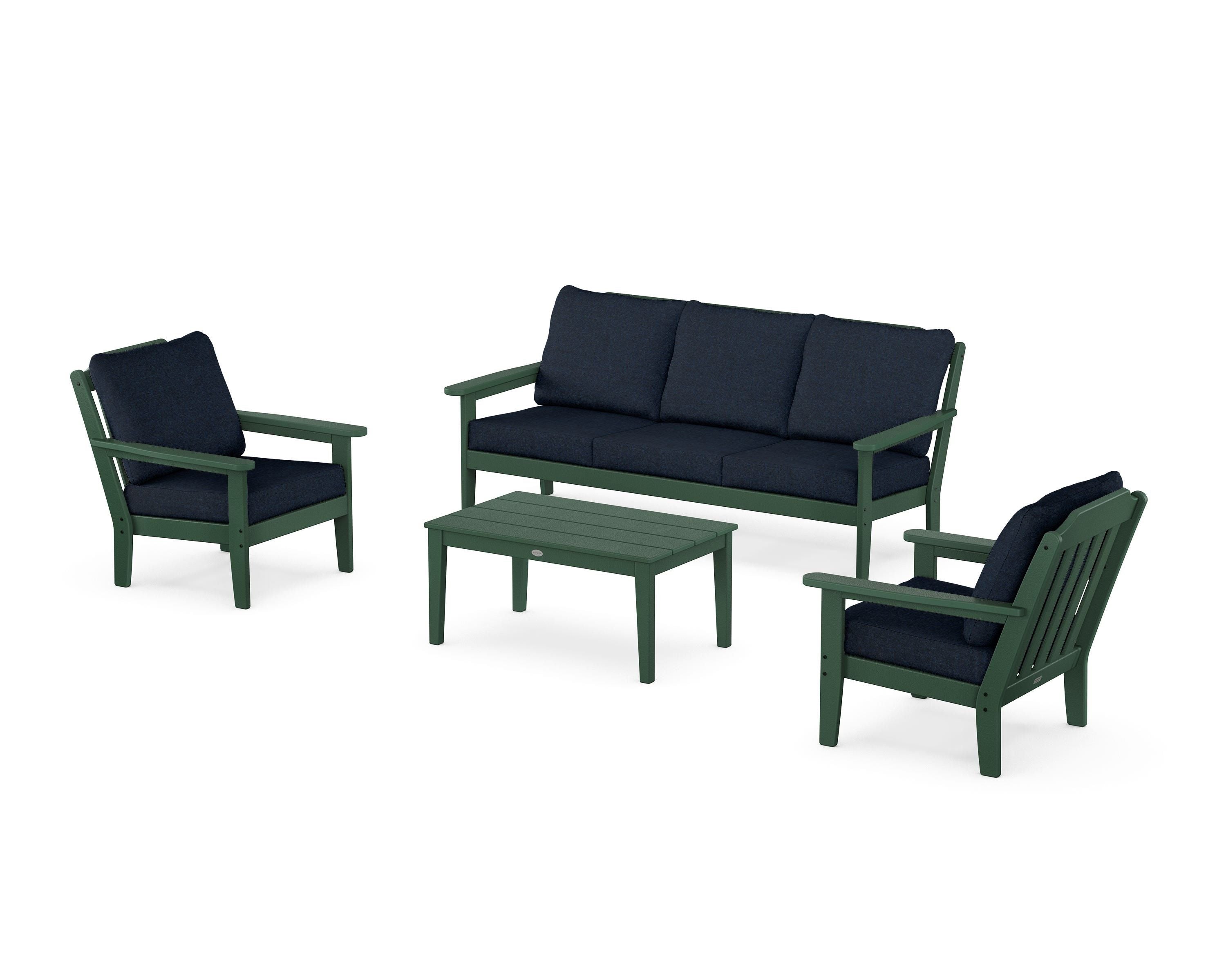 Country Living Cottage 4-Piece Deep Seating Set with Sofa in Green / Marine Indigo