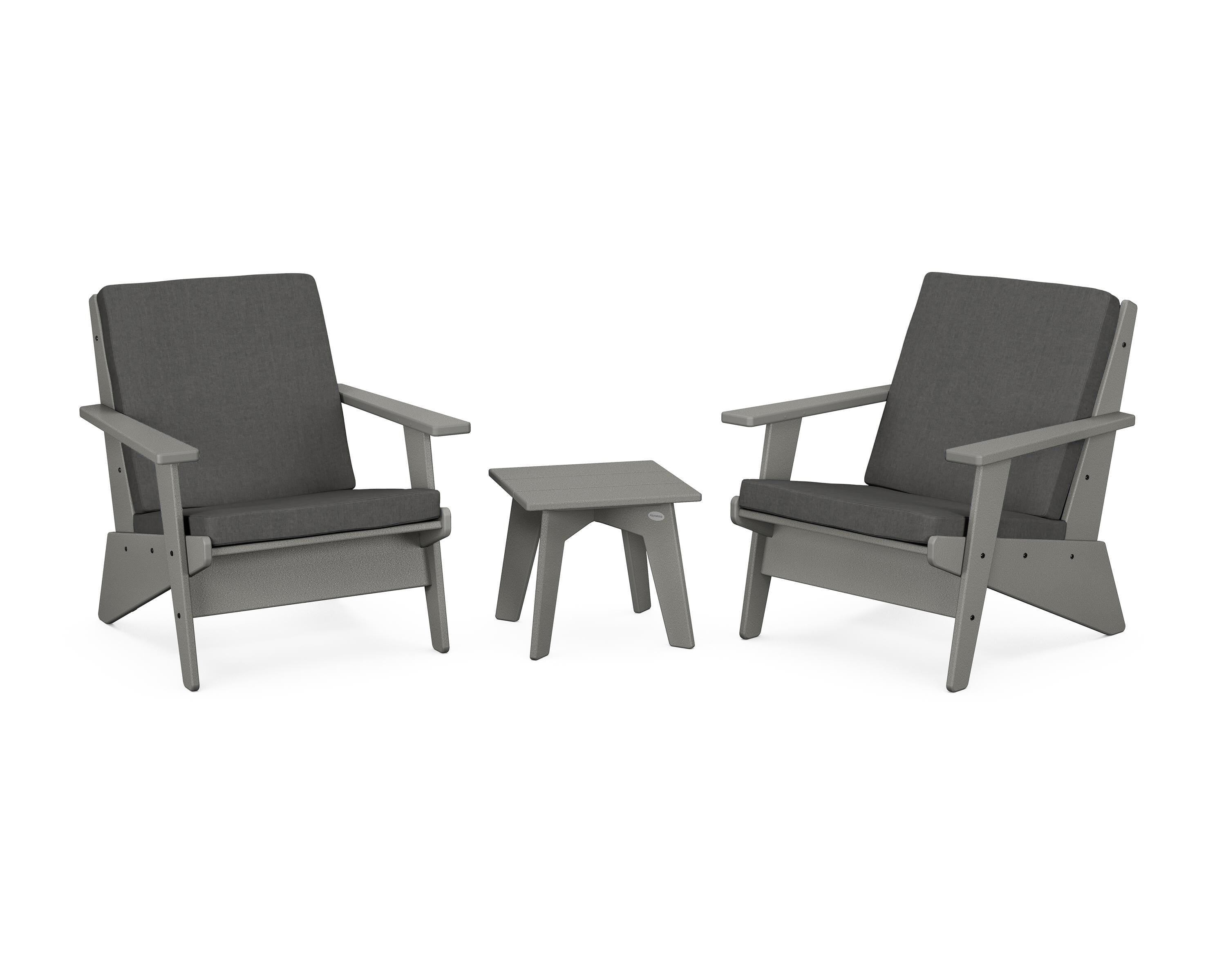 POLYWOOD Riviera Modern Lounge 3-Piece Set in Slate Grey / Spectrum Carbon