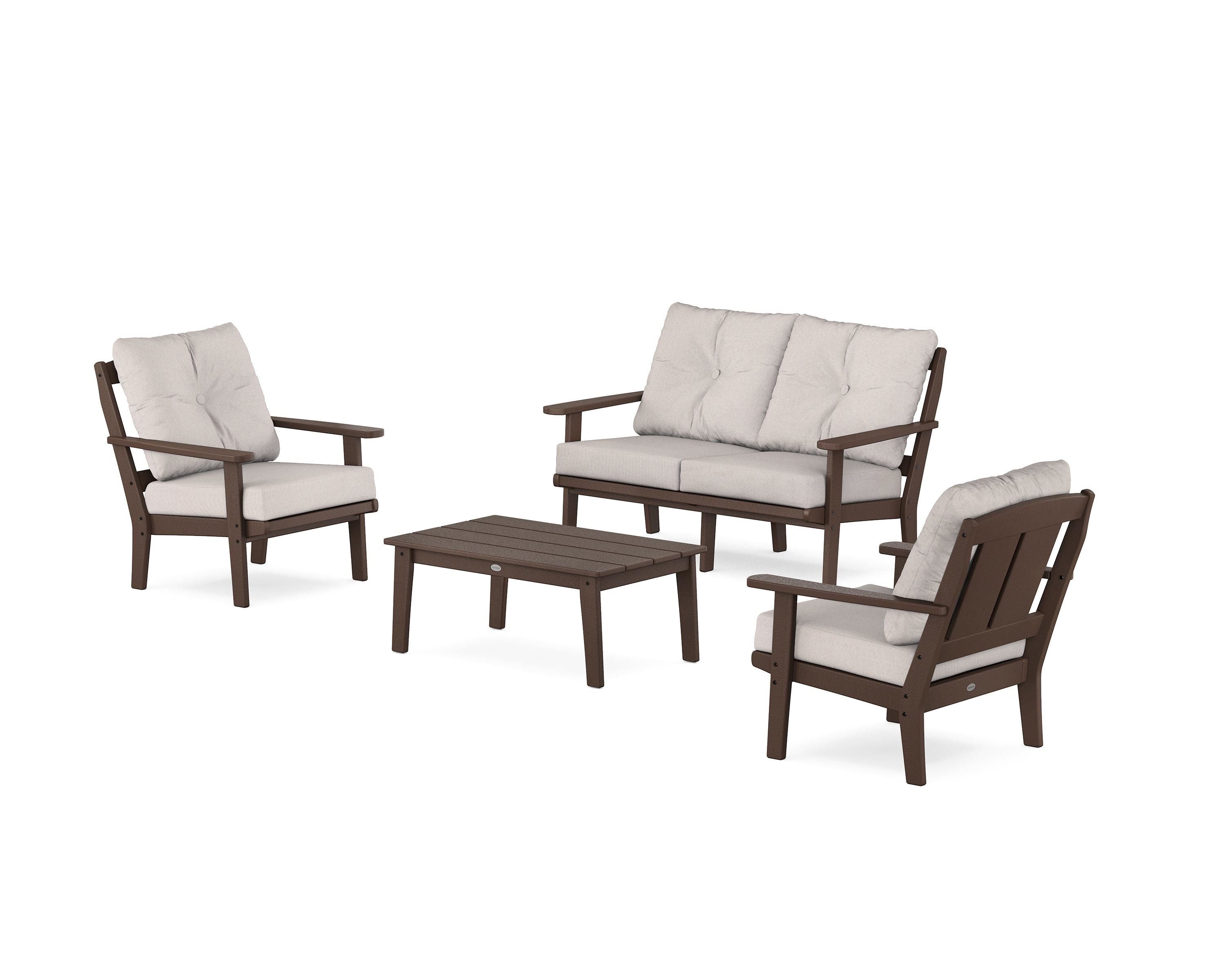 POLYWOOD Mission 4-Piece Deep Seating Set with Loveseat in Mahogany / Dune Burlap