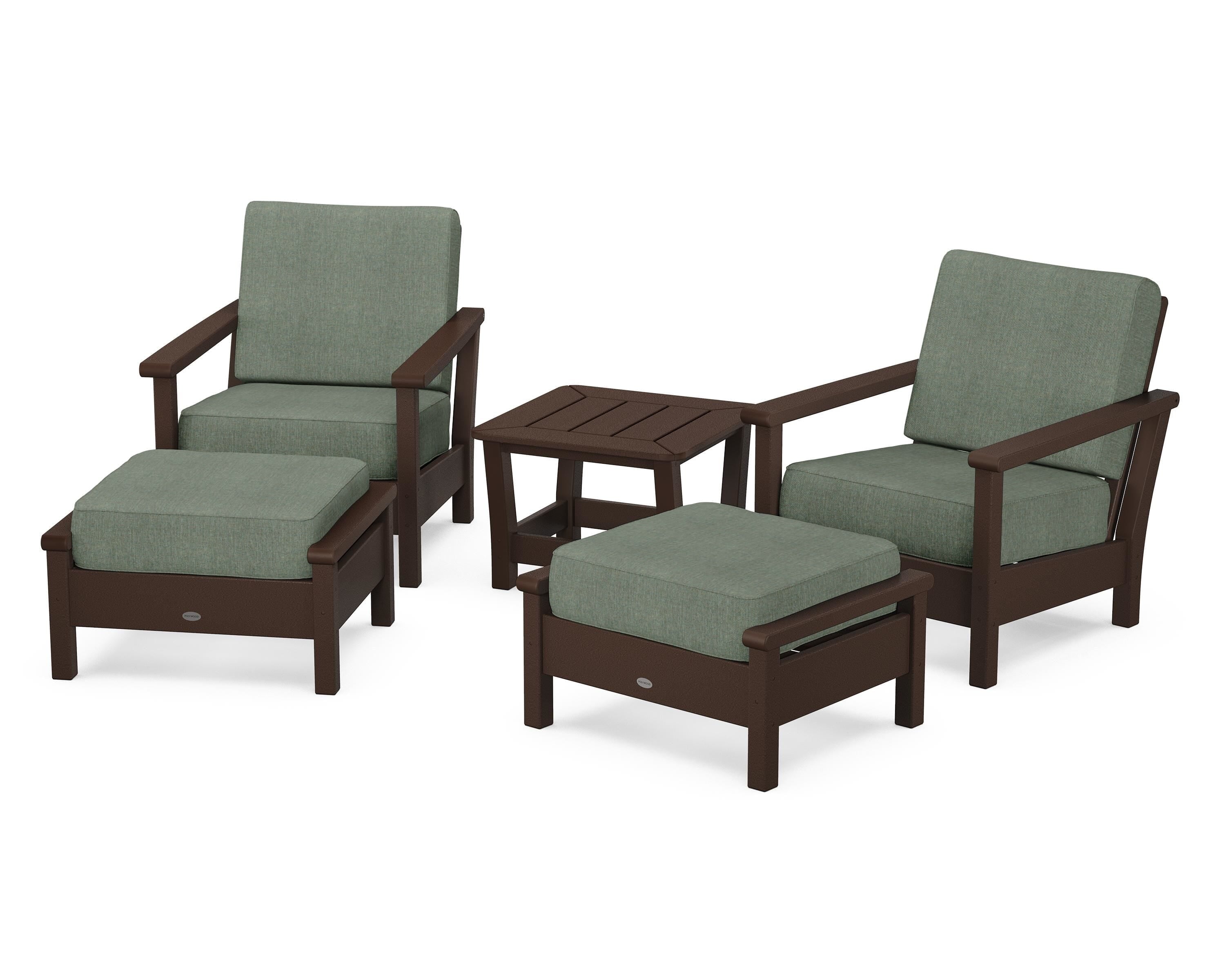 POLYWOOD Harbour 5-Piece Deep Seating Chair Set in Mahogany / Cast Sage