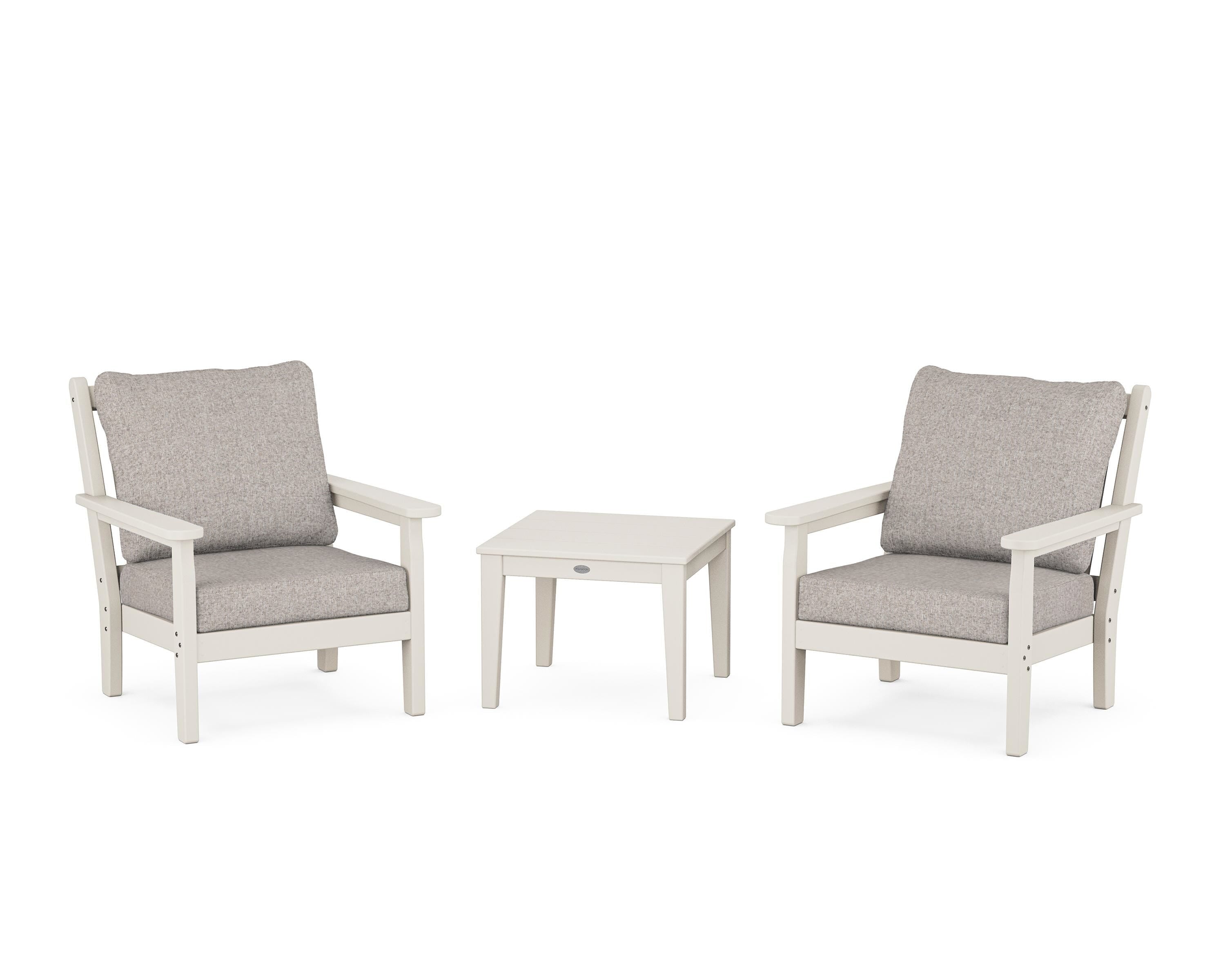 POLYWOOD Chippendale 3-Piece Deep Seating Set in Sand / Weathered Tweed