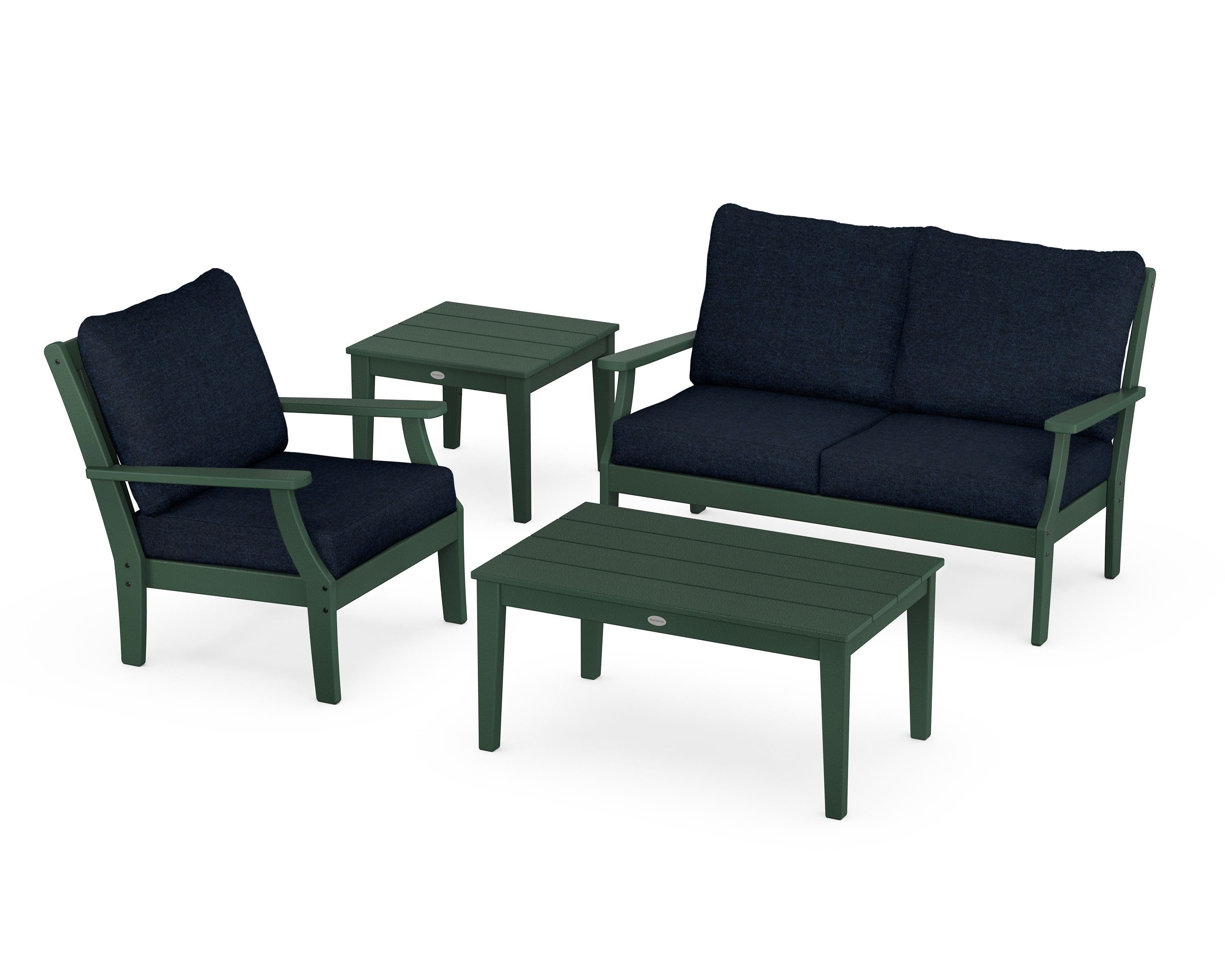 POLYWOOD Braxton 4-Piece Deep Seating Set in Green / Marine Indigo