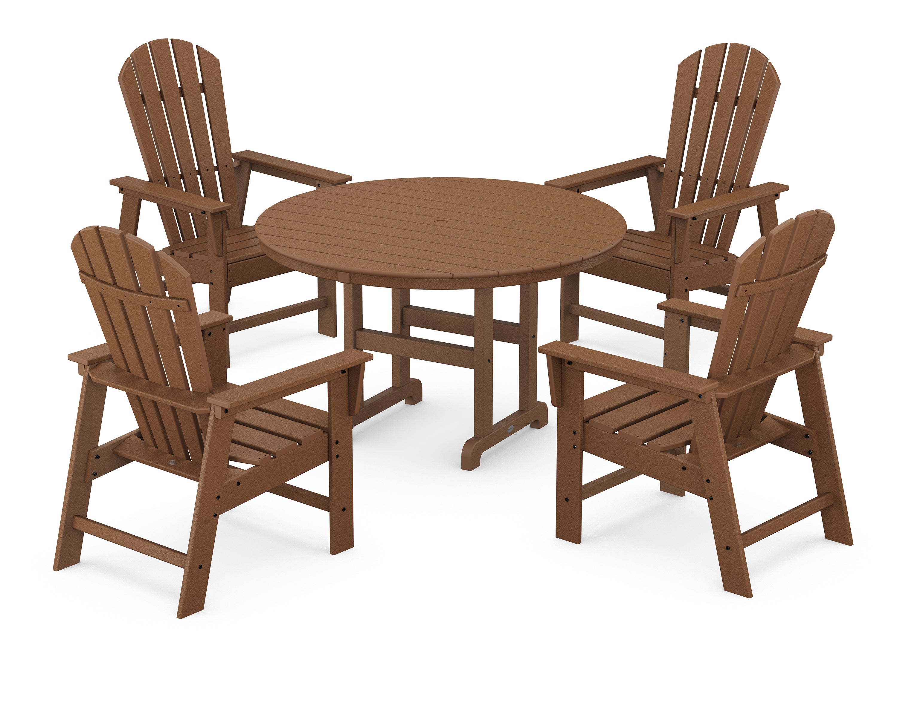 POLYWOOD® South Beach 5-Piece Round Farmhouse Dining Set in Teak