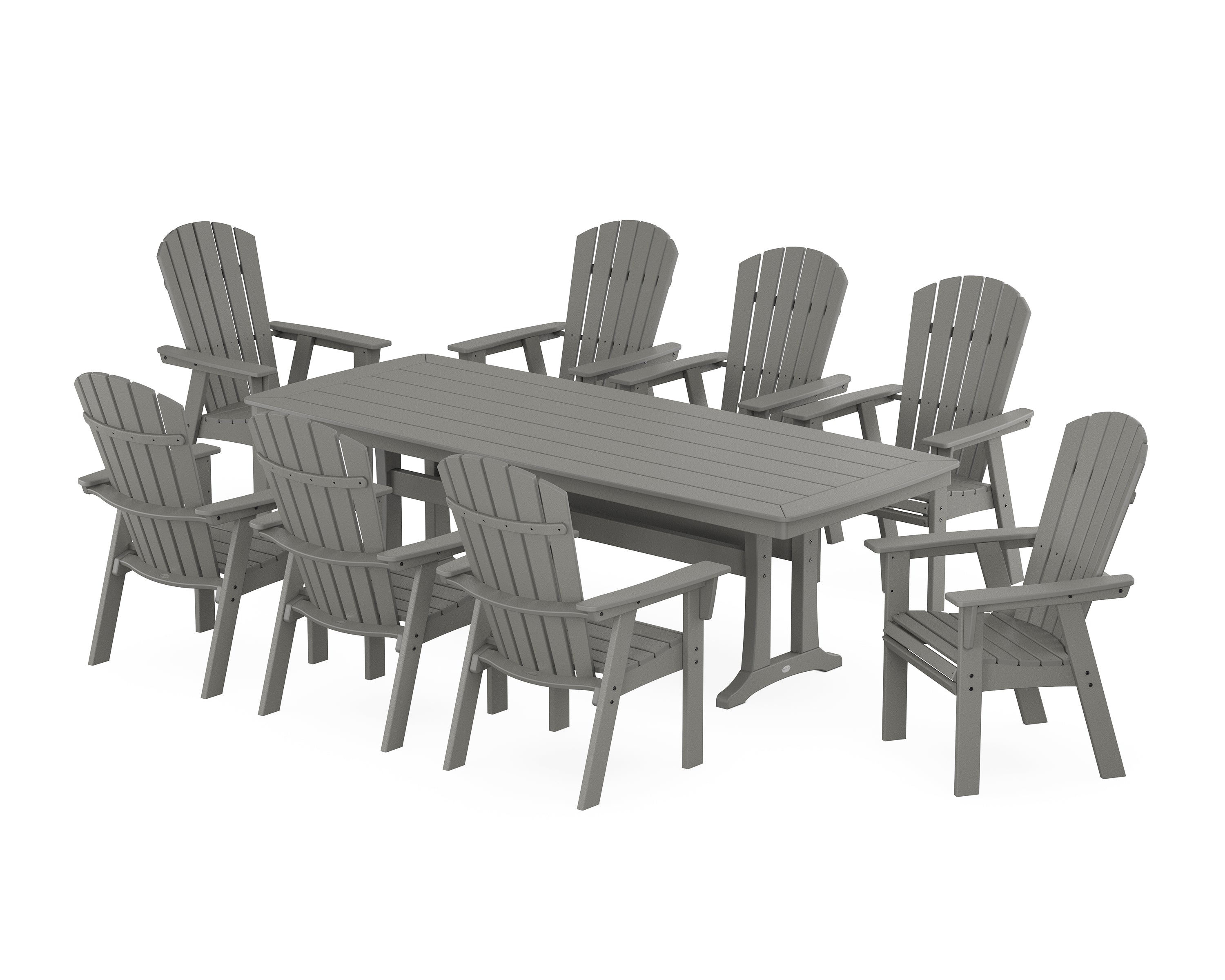 POLYWOOD® Nautical Curveback Adirondack 9-Piece Dining Set with Trestle Legs in Slate Grey