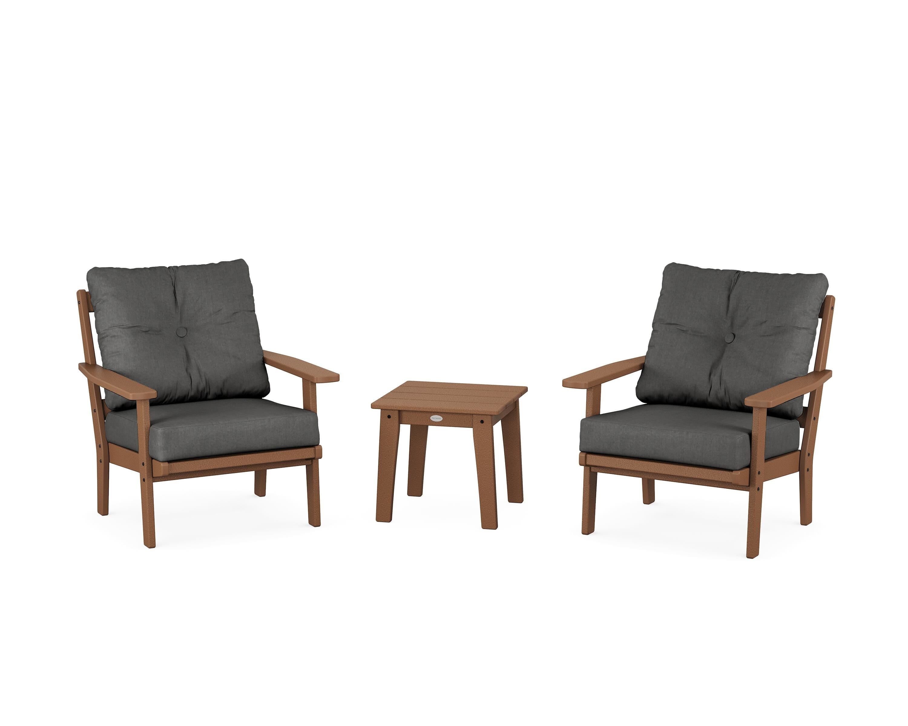 POLYWOOD Oxford 3-Piece Deep Seating Set in Teak / Spectrum Carbon