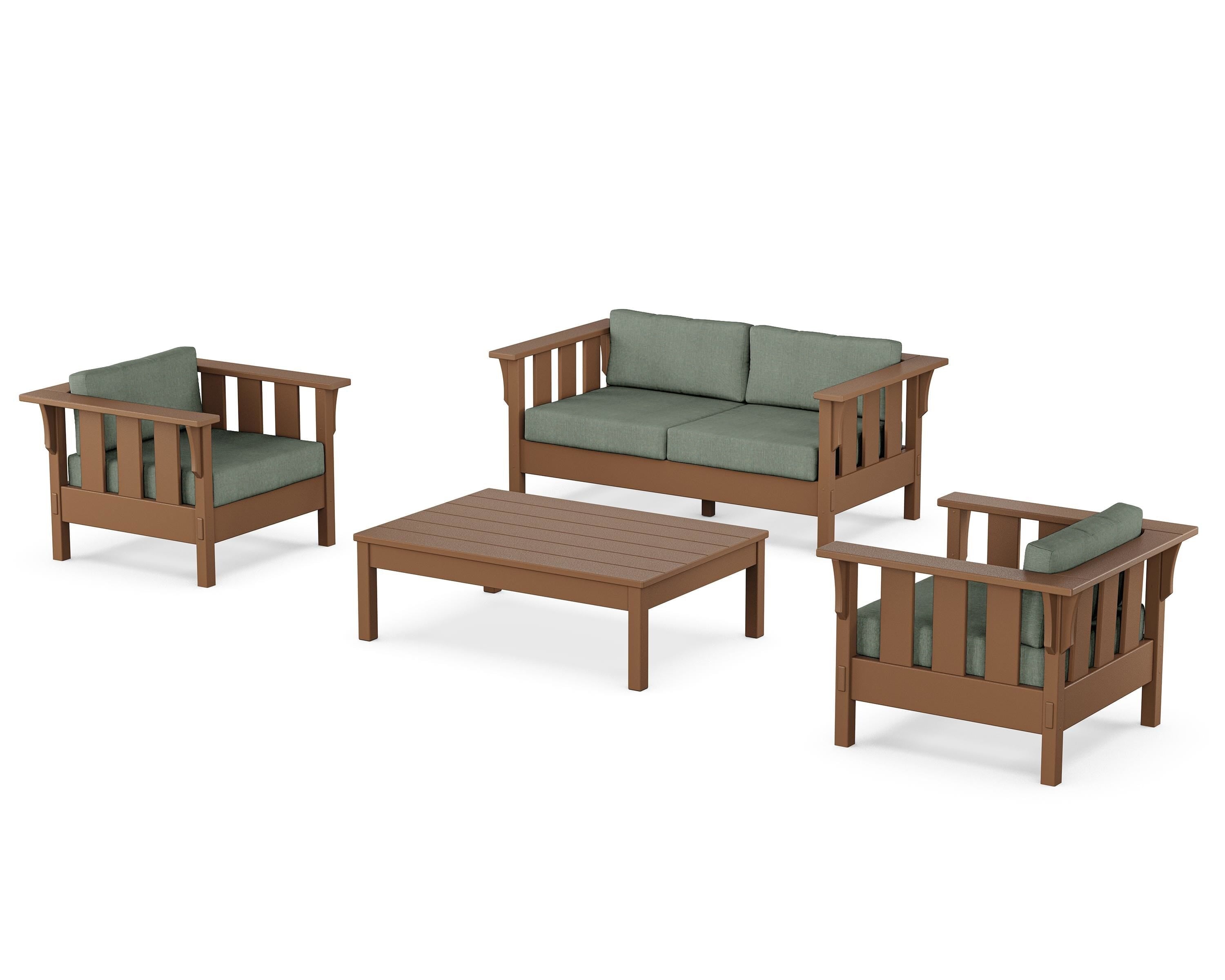 Martha Stewart by POLYWOOD Acadia 4-Piece Deep Seating Set with Loveseat in Teak / Cast Sage