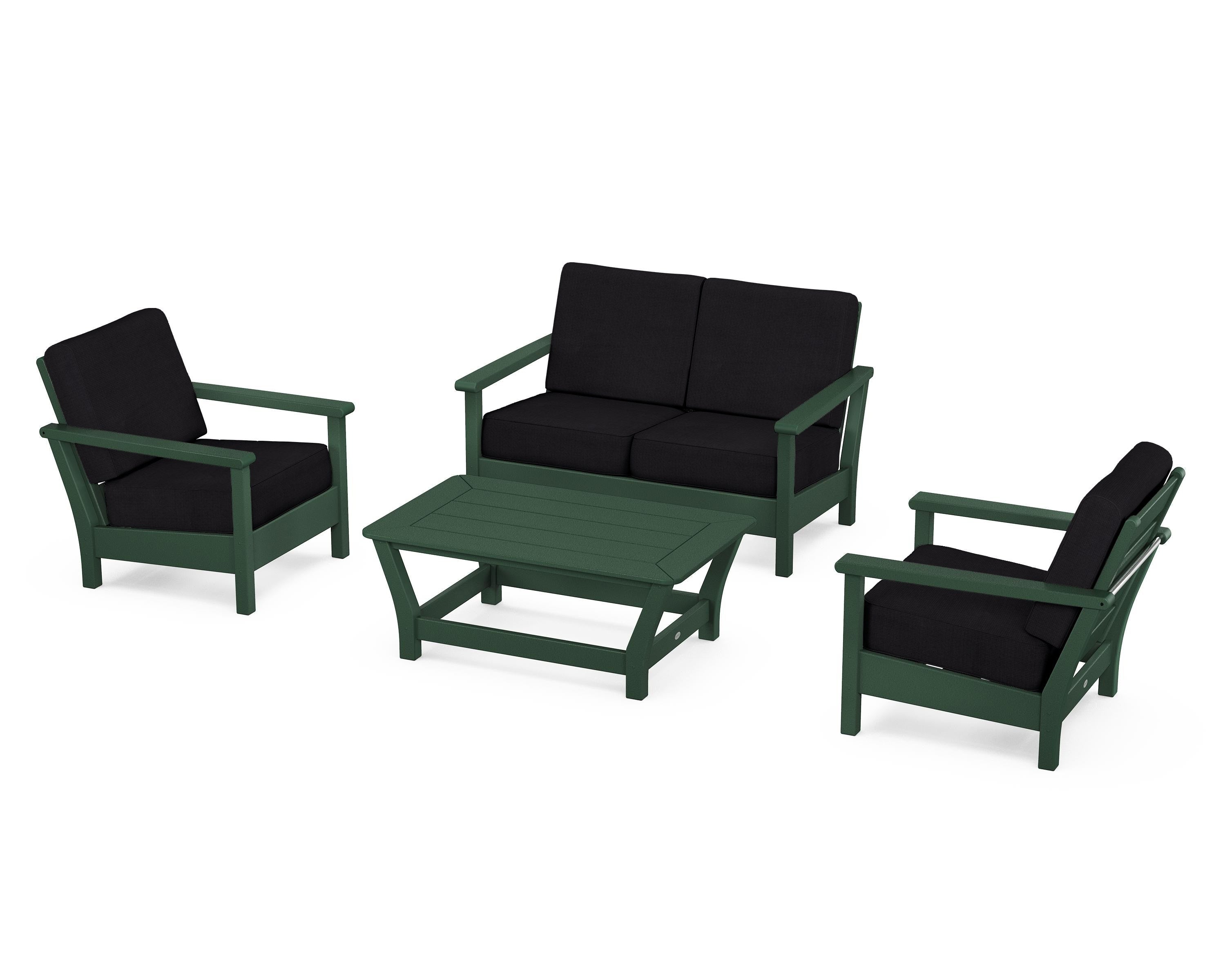 POLYWOOD Harbour 4-Piece Deep Seating Set in Green / Midnight Linen