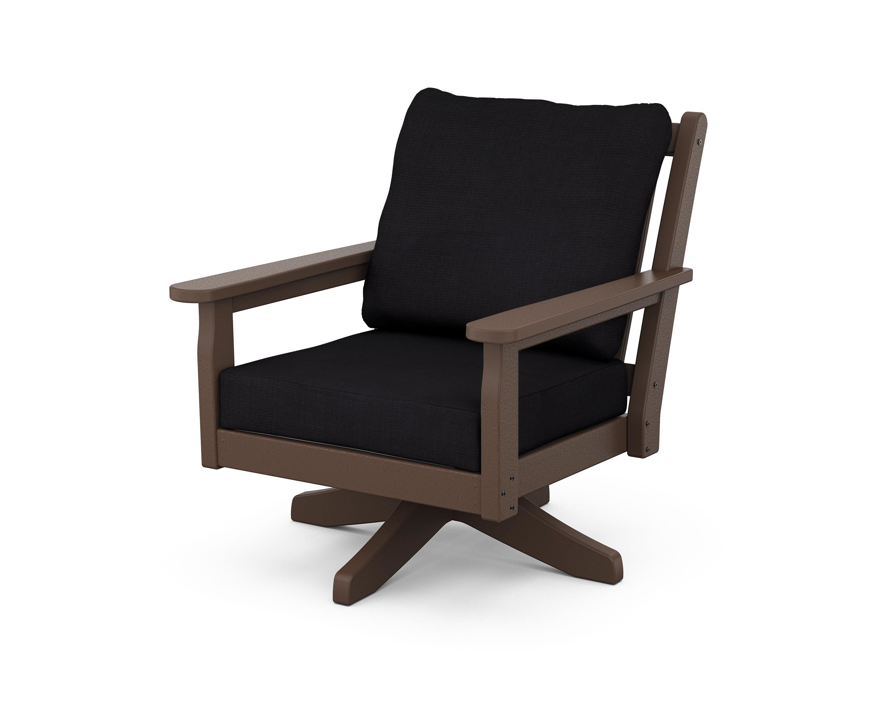 POLYWOOD Chippendale Deep Seating Swivel Chair in Mahogany / Midnight Linen