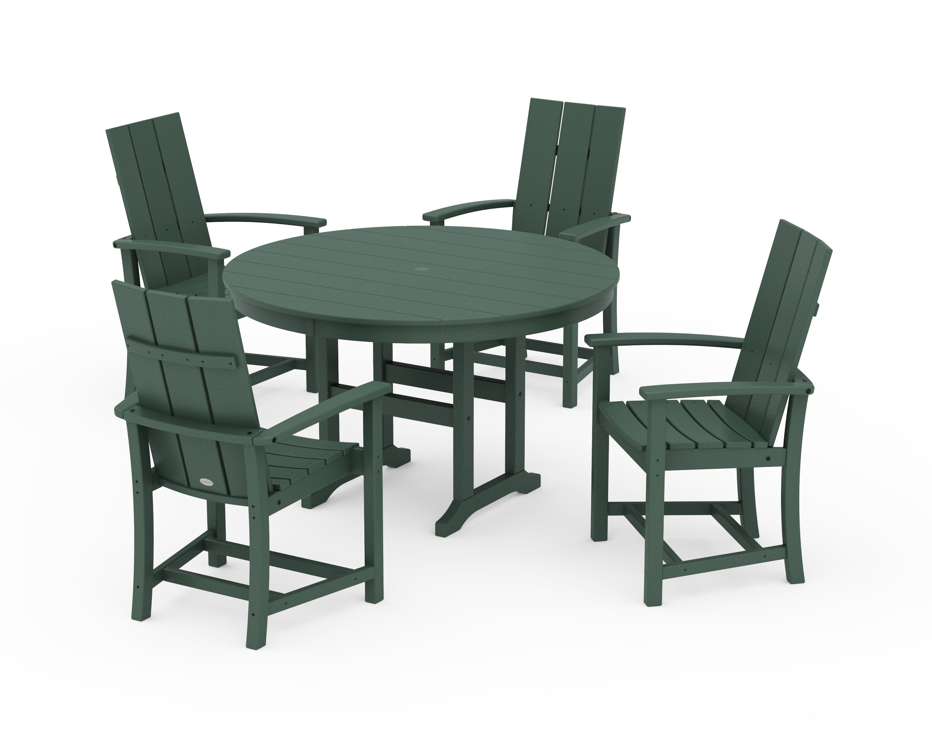 POLYWOOD Modern Adirondack 5-Piece Round Farmhouse Dining Set in Green