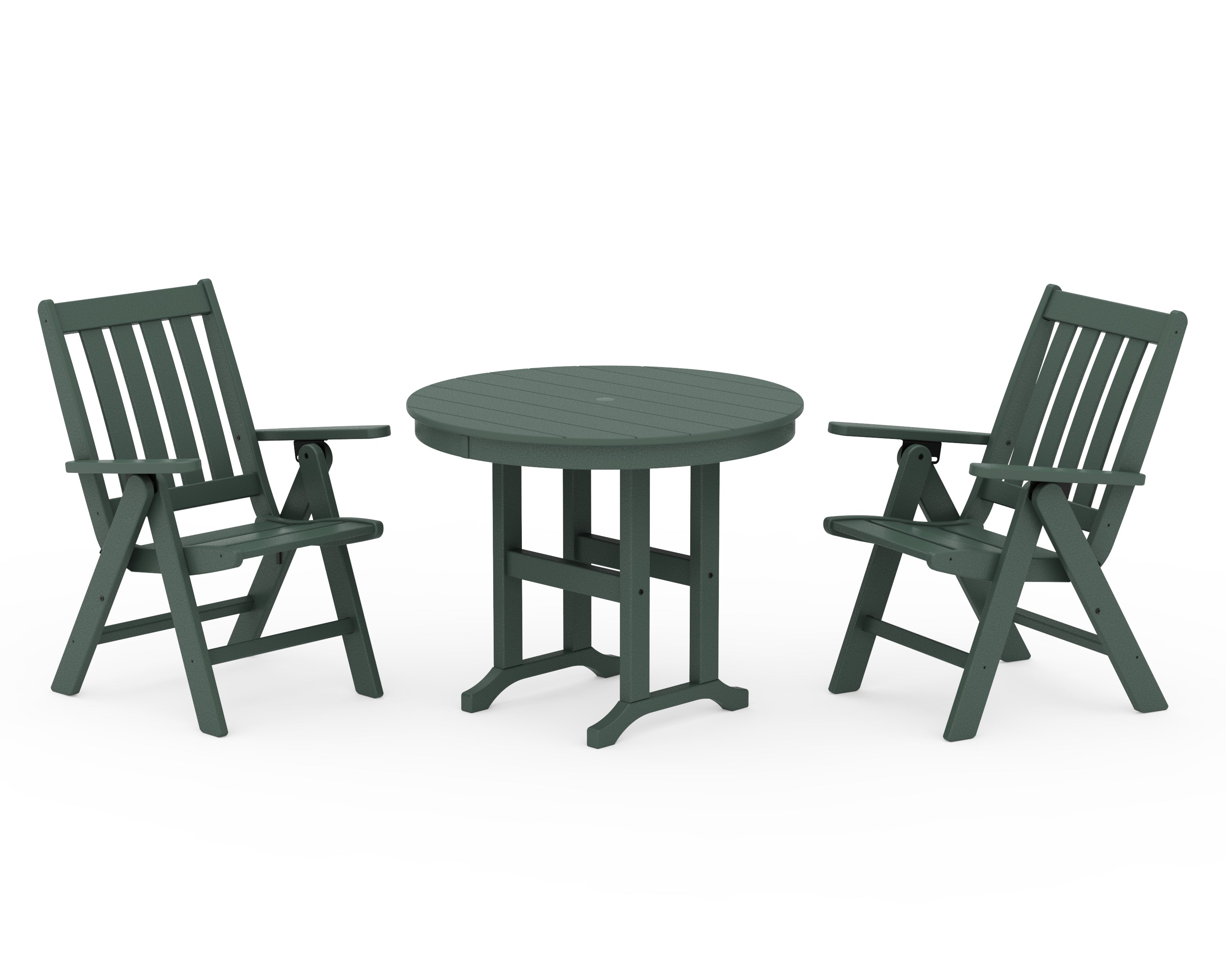 POLYWOOD Vineyard Folding Chair 3-Piece Round Dining Set in Green