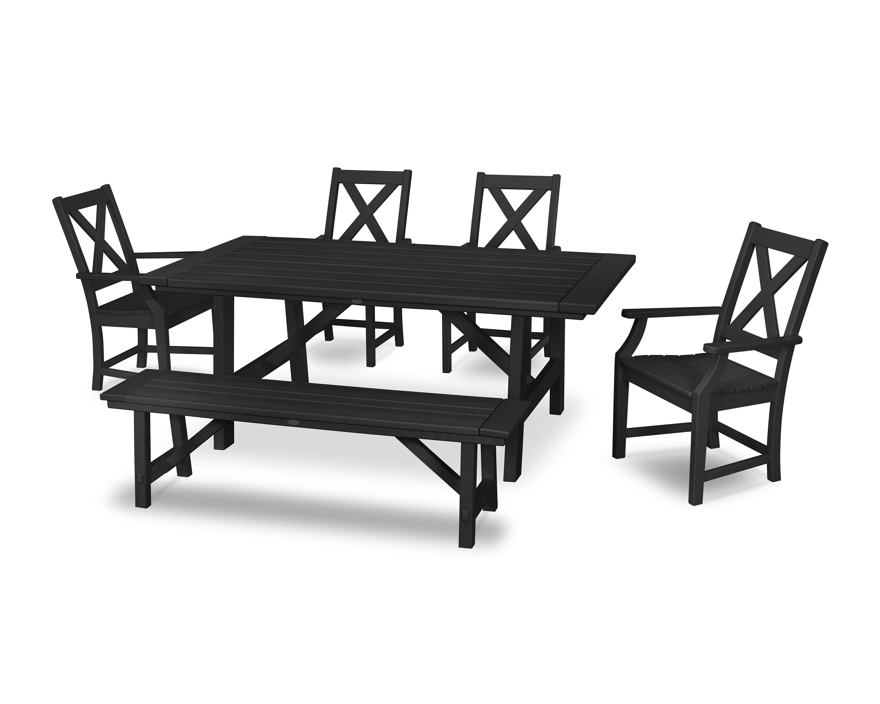 POLYWOOD® Braxton 6-Piece Rustic Farmhouse Arm Chair Dining Set with Bench in Black