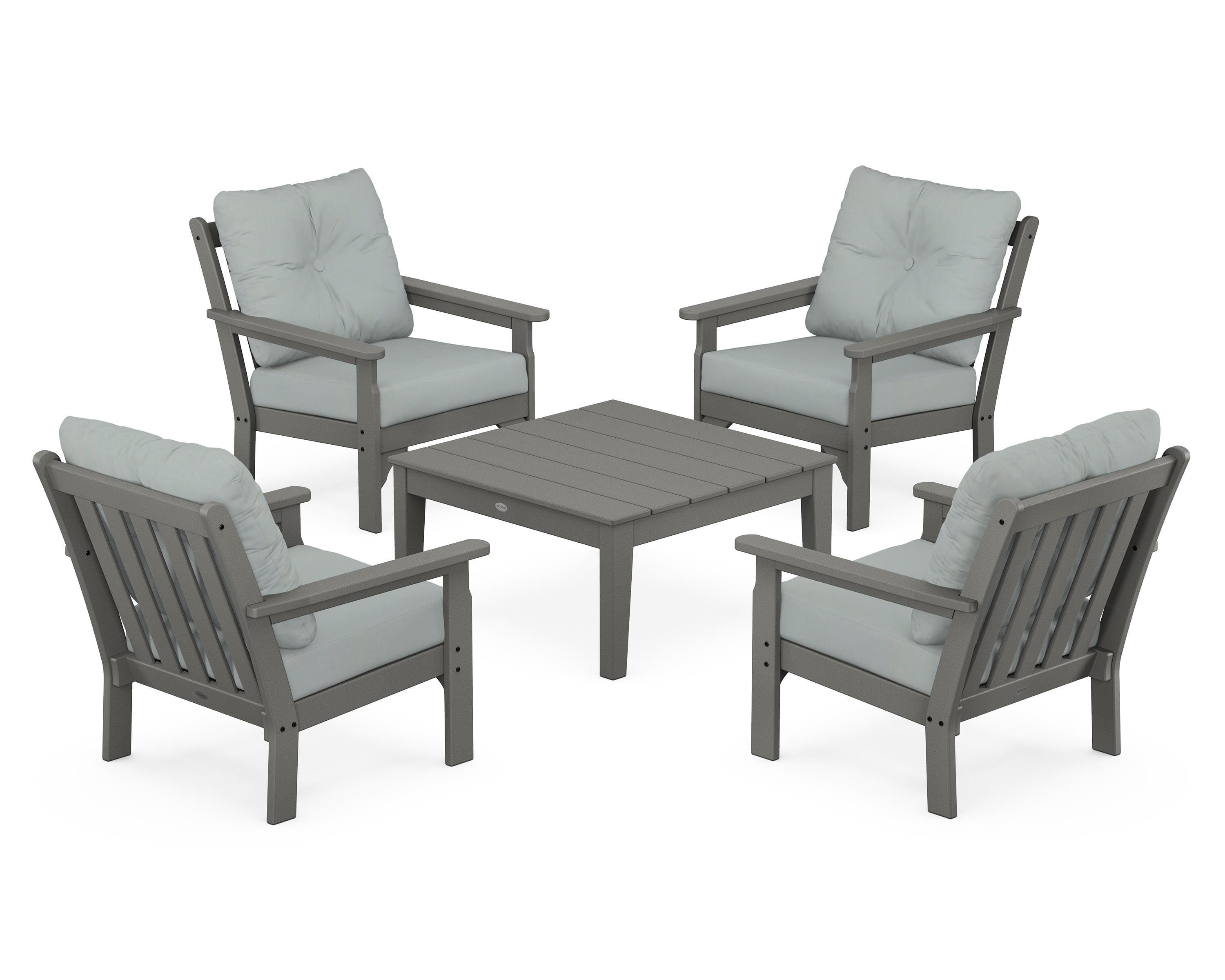 POLYWOOD Vineyard 5-Piece Deep Seating Conversation Set in Slate Grey / Spa