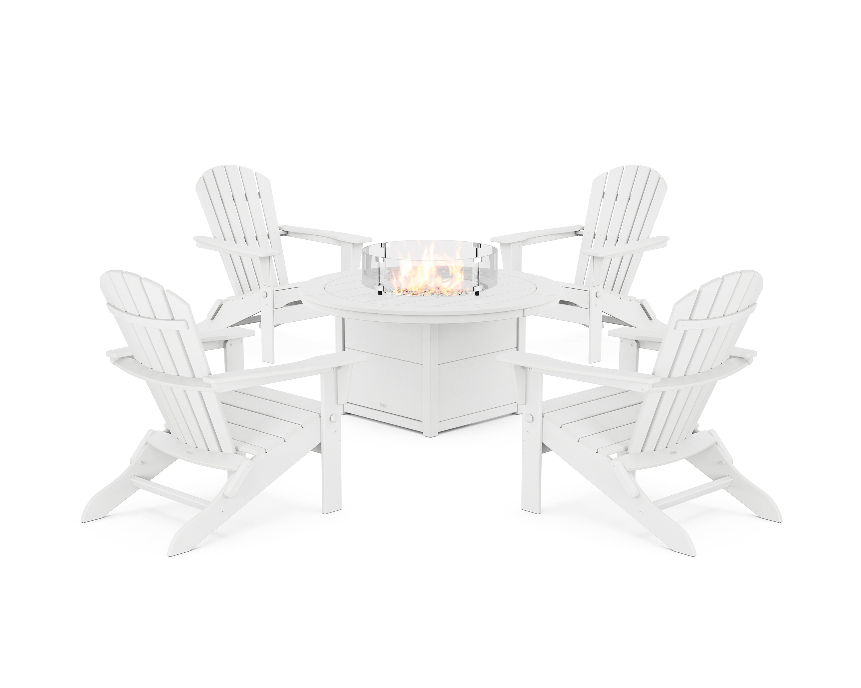 POLYWOOD® South Beach 5-Piece Folding Adirondack Fire Chat Set in White