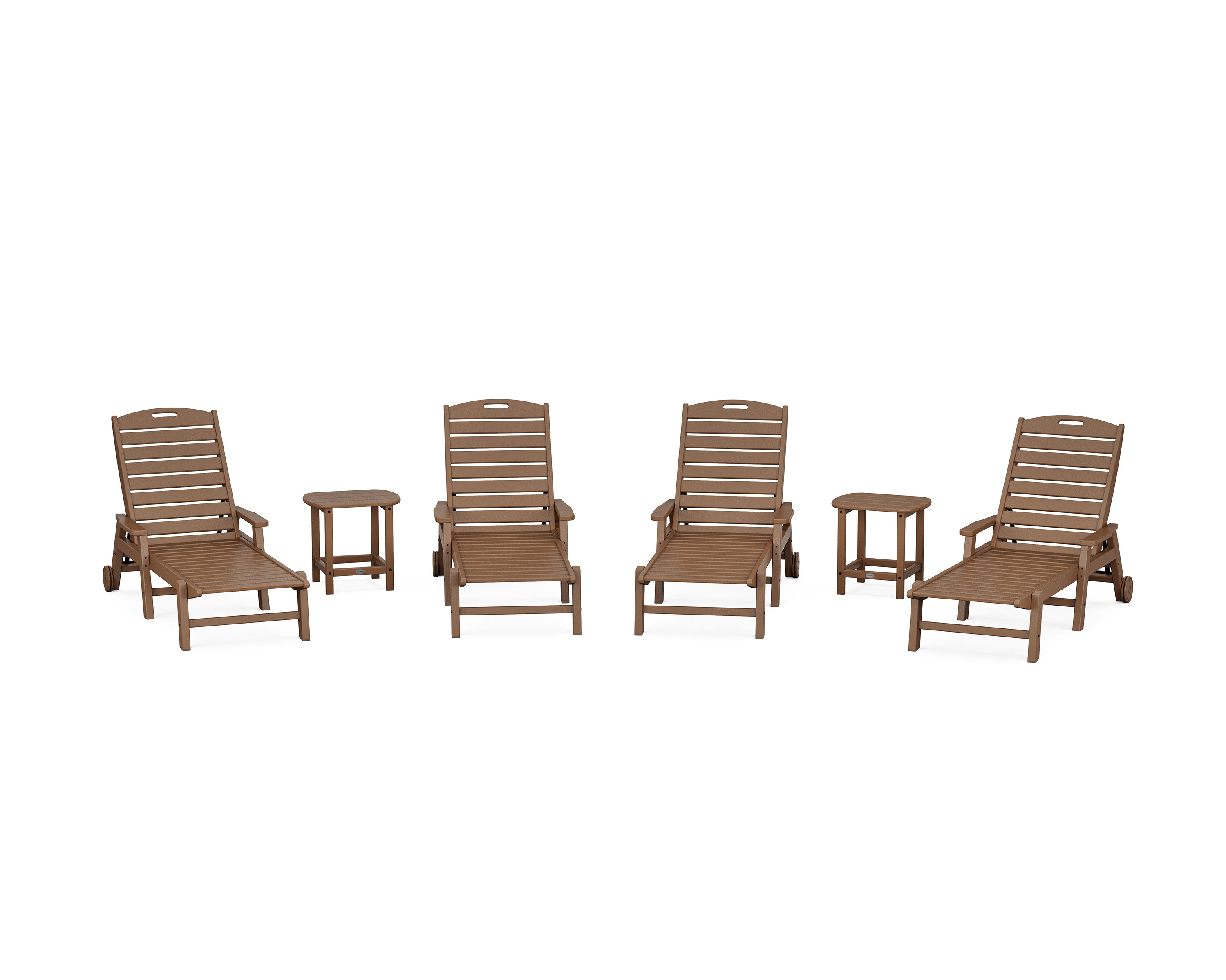 POLYWOOD Nautical Chaise 6-Piece Set with Arms & Wheels in Teak