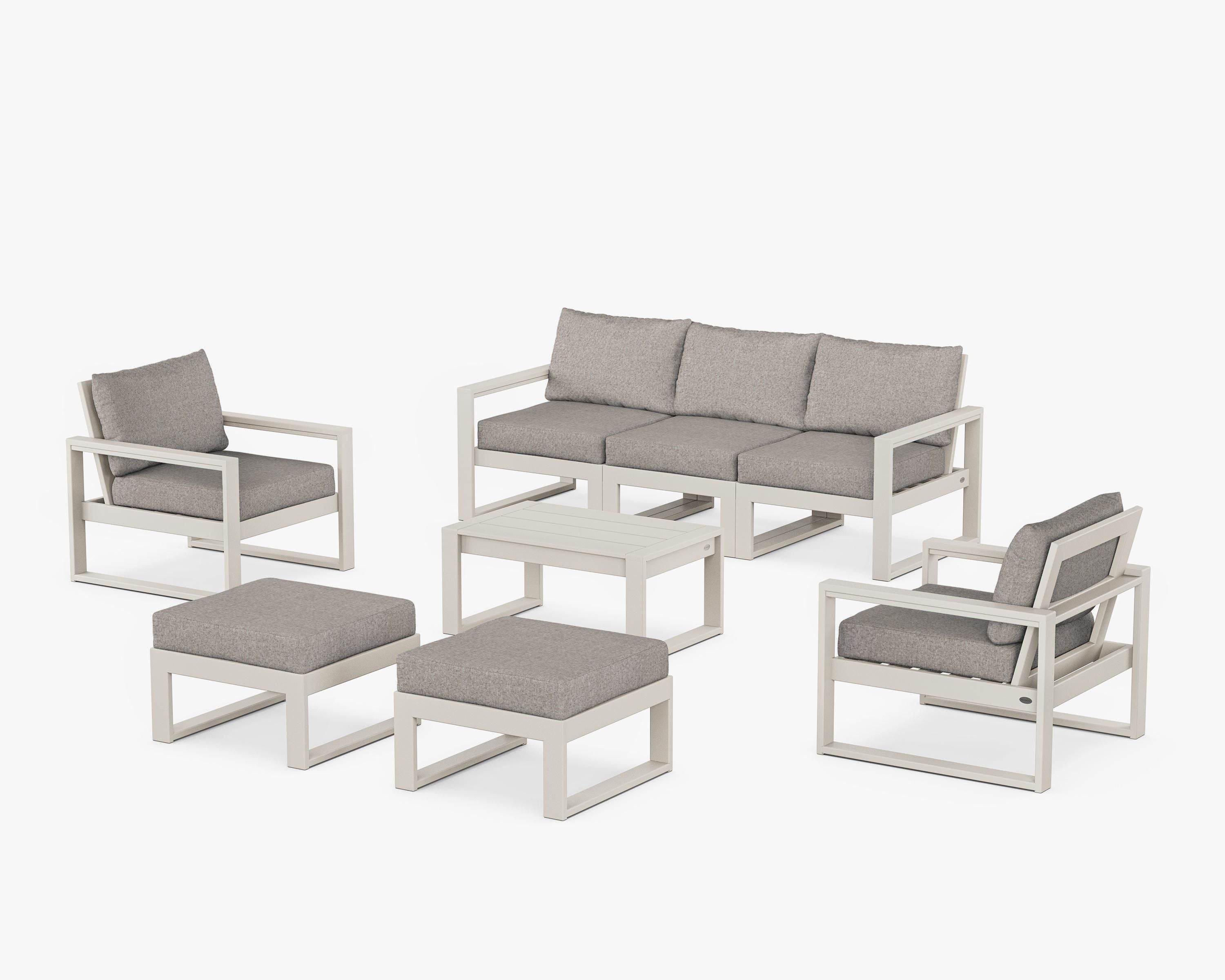 POLYWOOD EDGE Sectional 8-Piece Lounge Sofa Set in Sand / Weathered Tweed