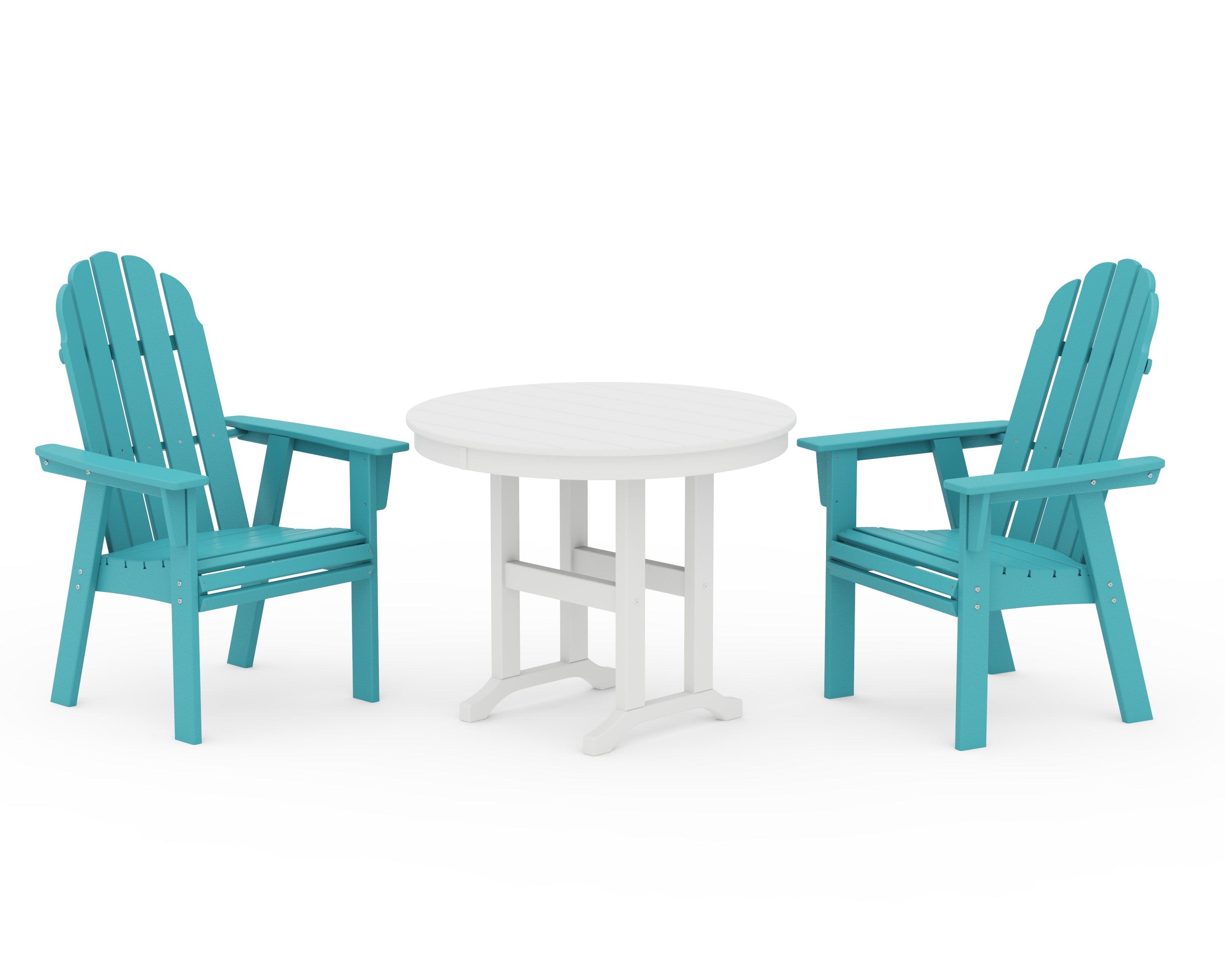 POLYWOOD Vineyard Adirondack 3-Piece Round Dining Set in Aruba / White