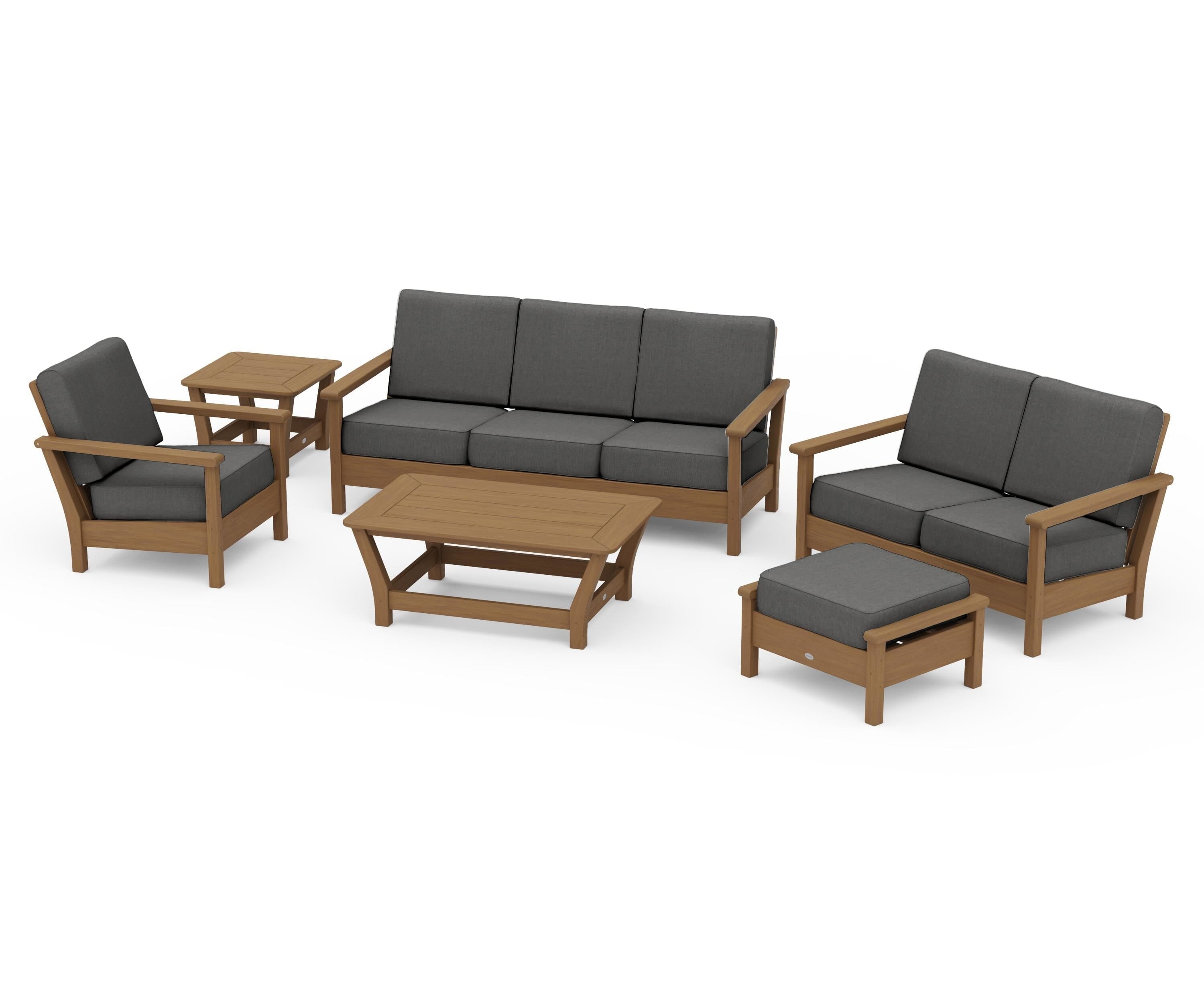 POLYWOOD Harbour 6-Piece Outdoor Living Set in Natural / Spectrum Carbon