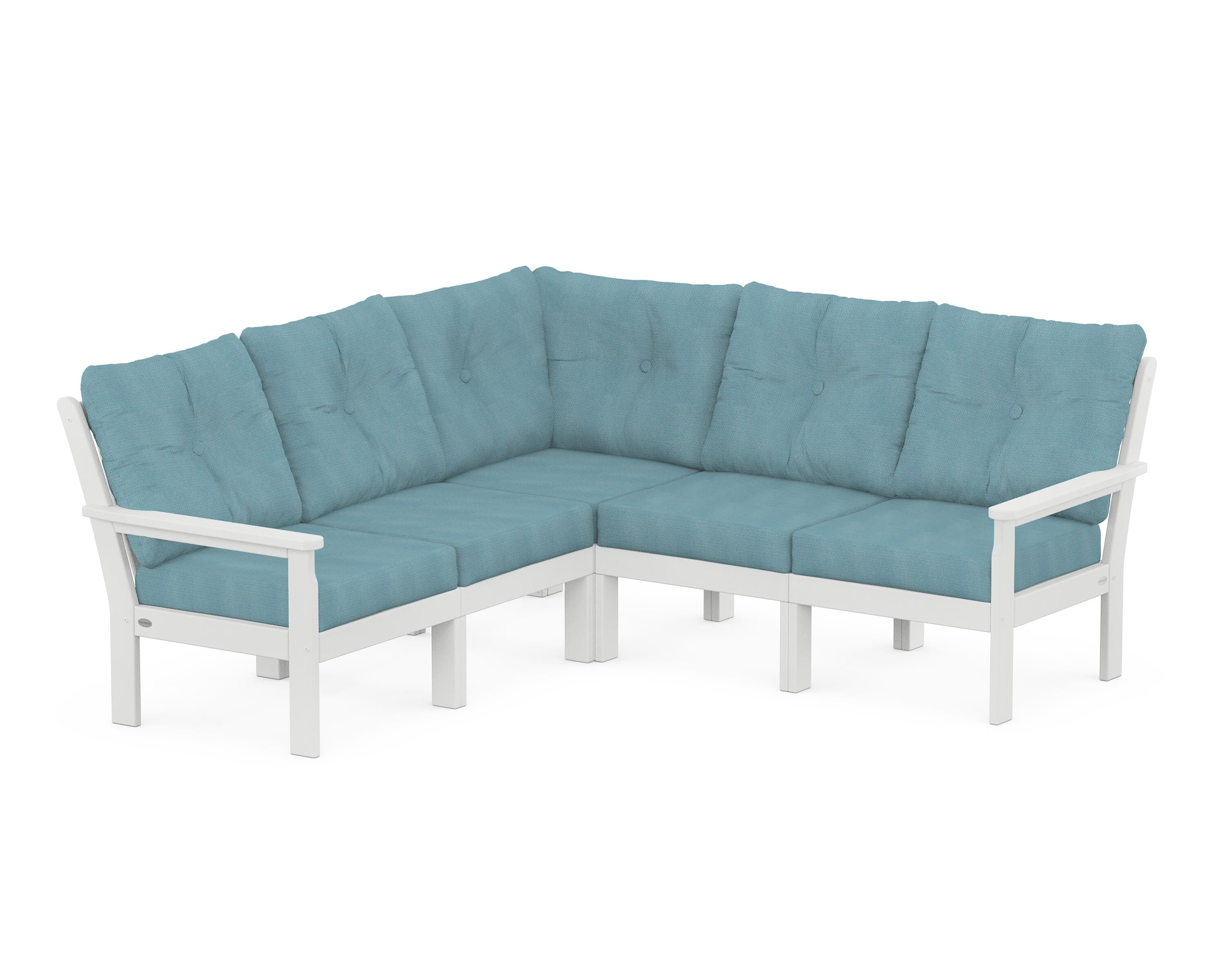 POLYWOOD Vineyard 5-Piece Sectional in White / Lattice Sky Blue