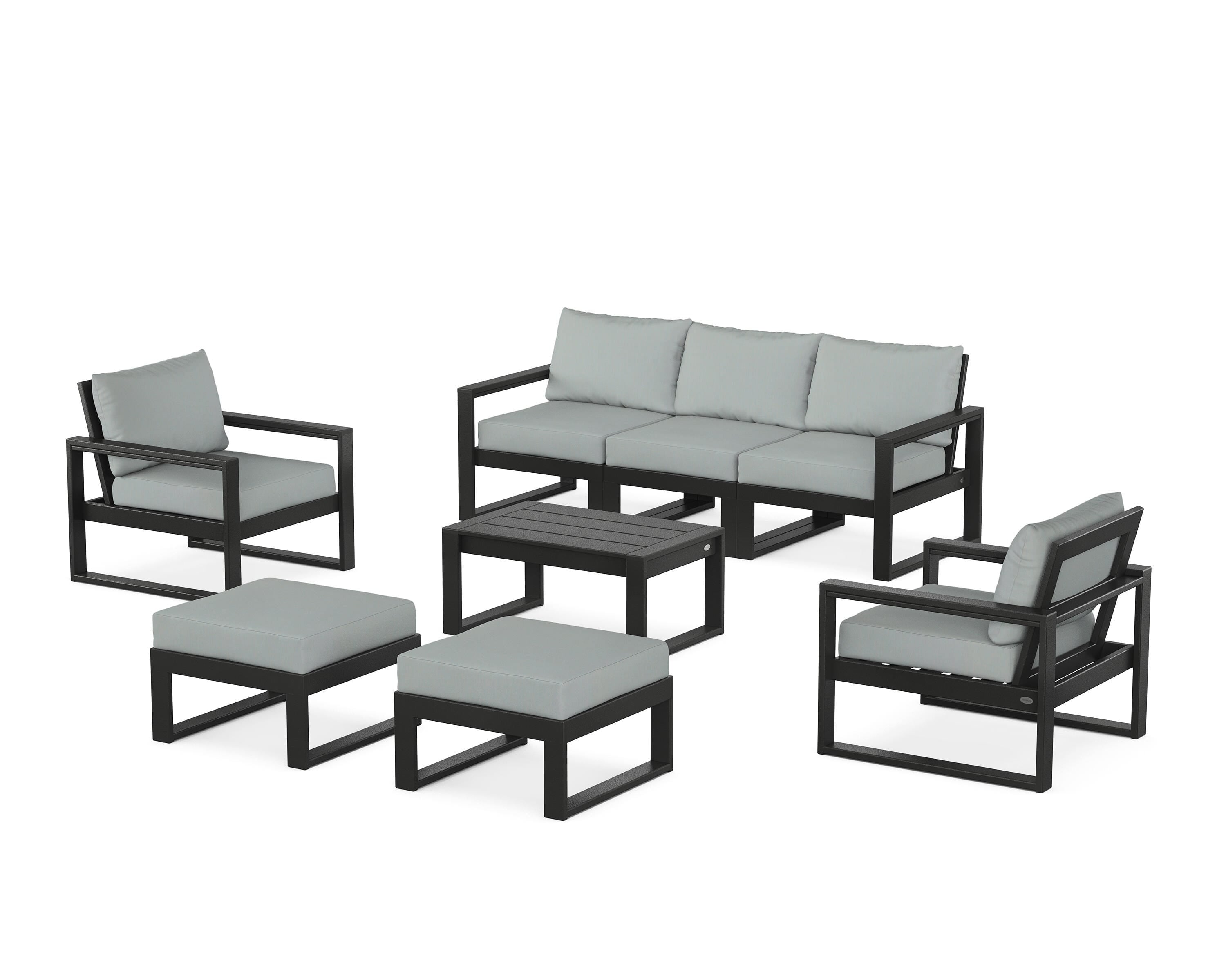 POLYWOOD EDGE Sectional 8-Piece Lounge Sofa Set in Black / Spa