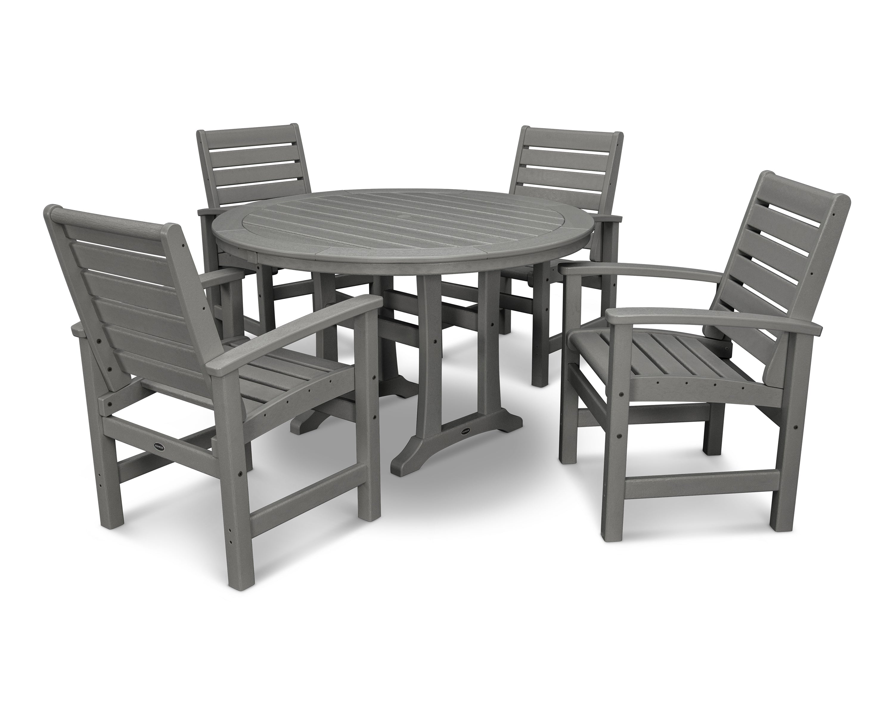 POLYWOOD® Signature 5-Piece Round Dining Set with Trestle Legs in Slate Grey