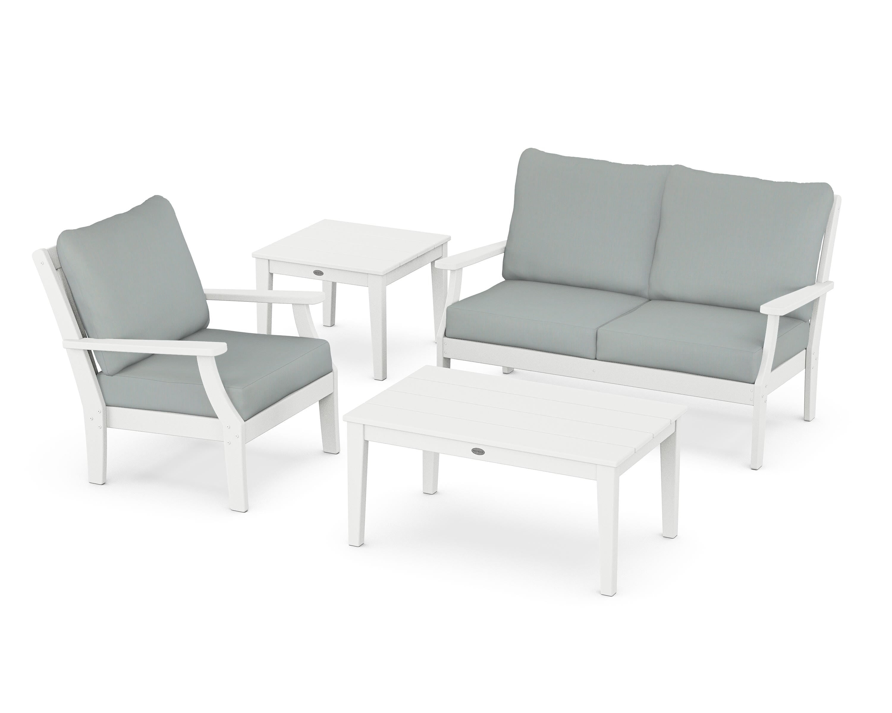 POLYWOOD Braxton 4-Piece Deep Seating Set in White / Spa