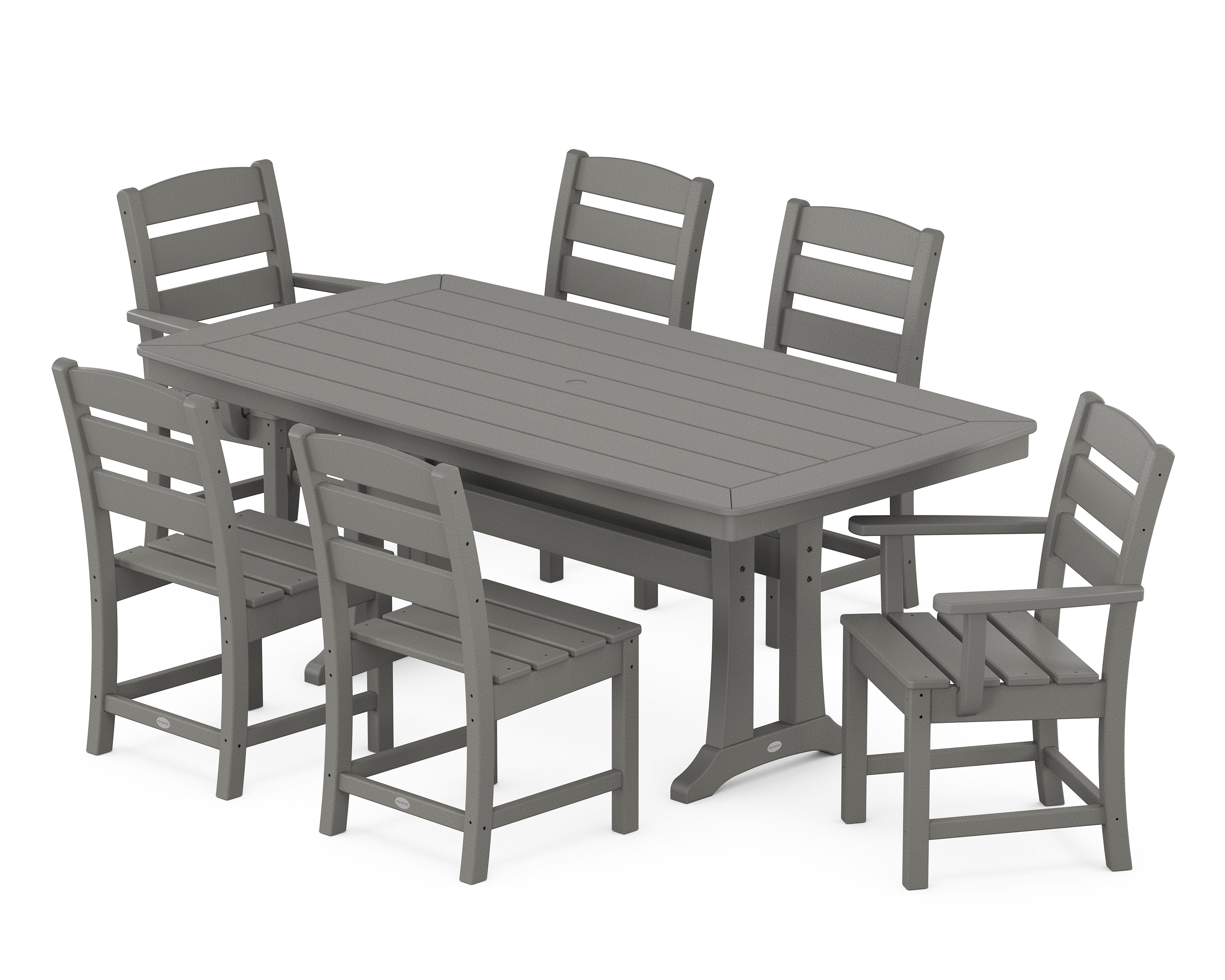 POLYWOOD Lakeside 7-Piece Dining Set with Trestle Legs in Slate Grey
