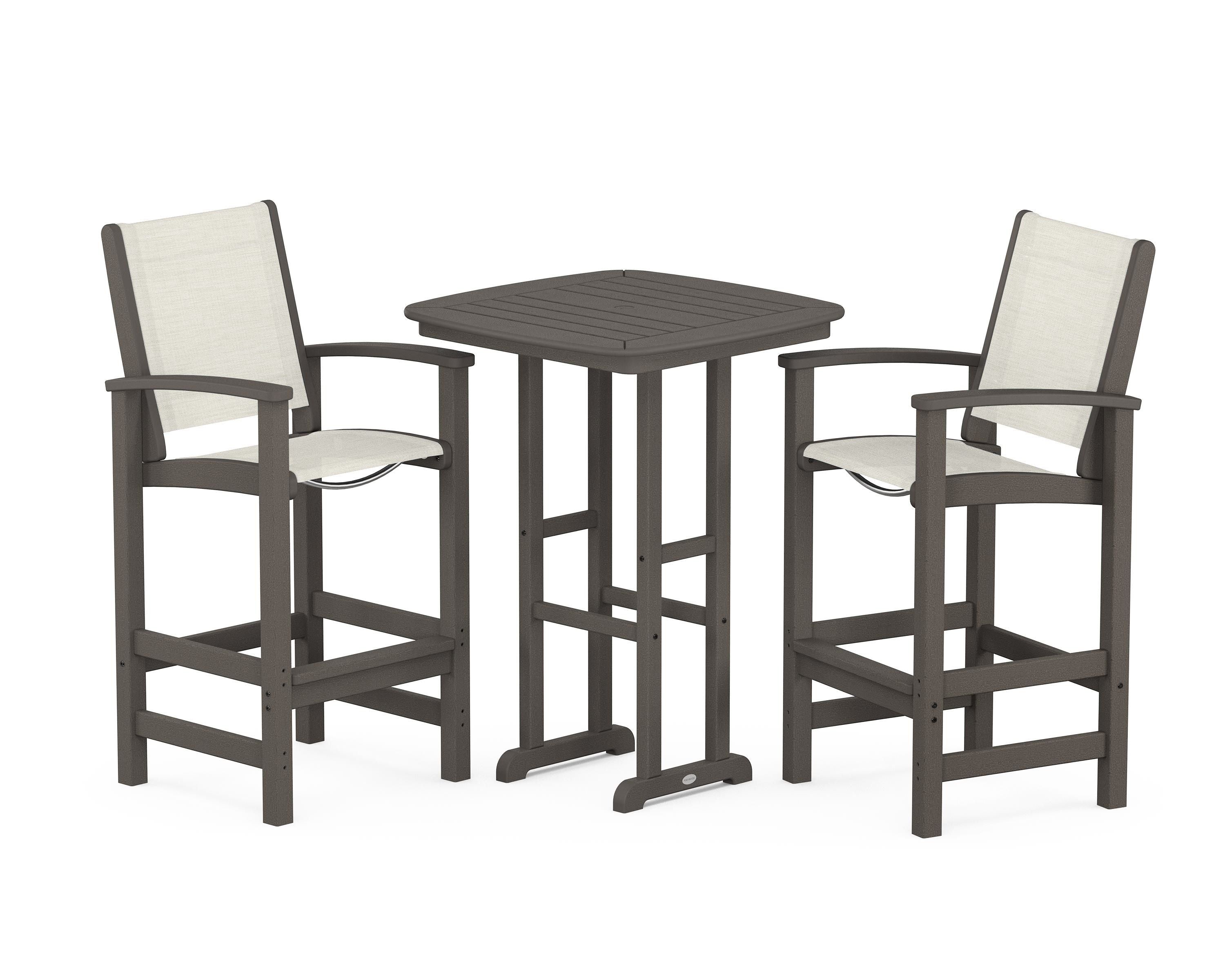 POLYWOOD Coastal 3-Piece Bar Set in Vintage Coffee / Parchment Sling