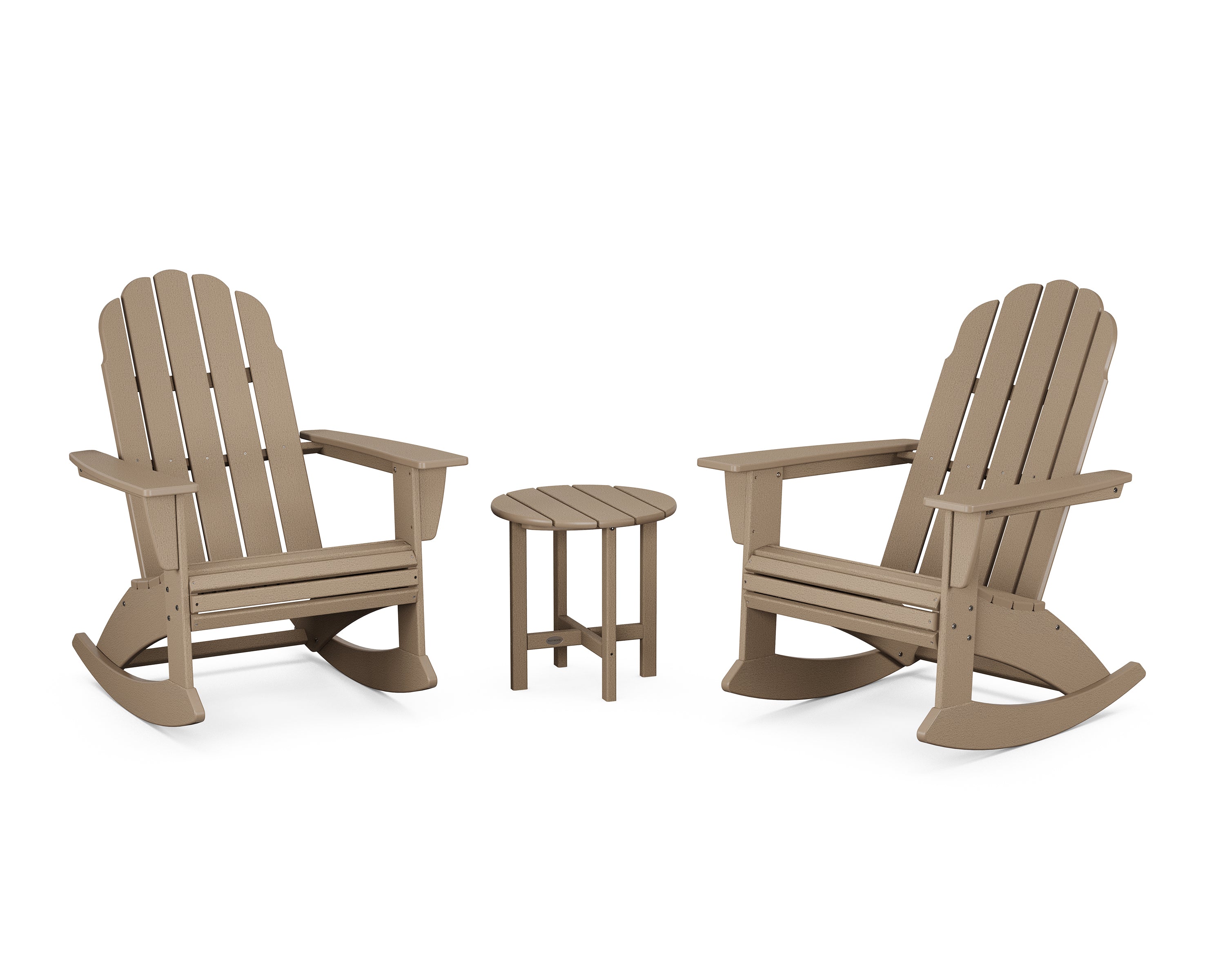 POLYWOOD® Vineyard Curveback 3-Piece Adirondack Rocking Chair Set in Vintage Sahara