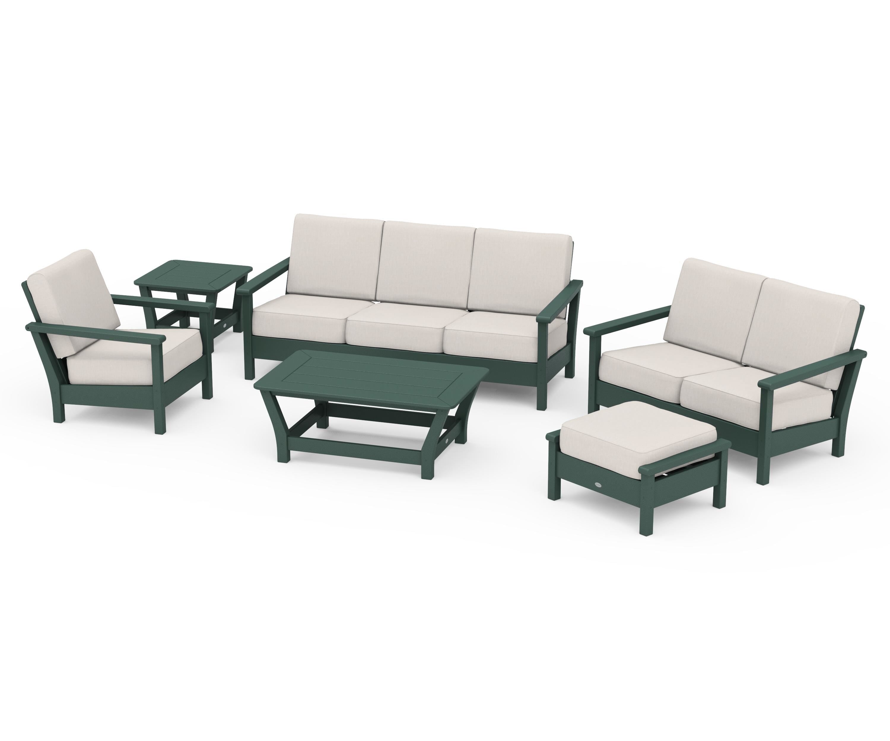 POLYWOOD Harbour 6-Piece Outdoor Living Set in Green / Cast Ash