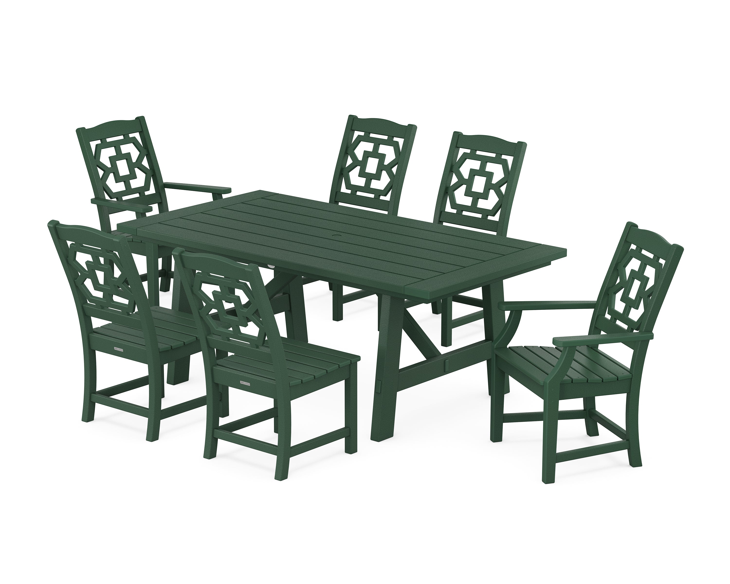 Martha Stewart by POLYWOOD® Chinoiserie 7-Piece Rustic Farmhouse Dining Set in Green