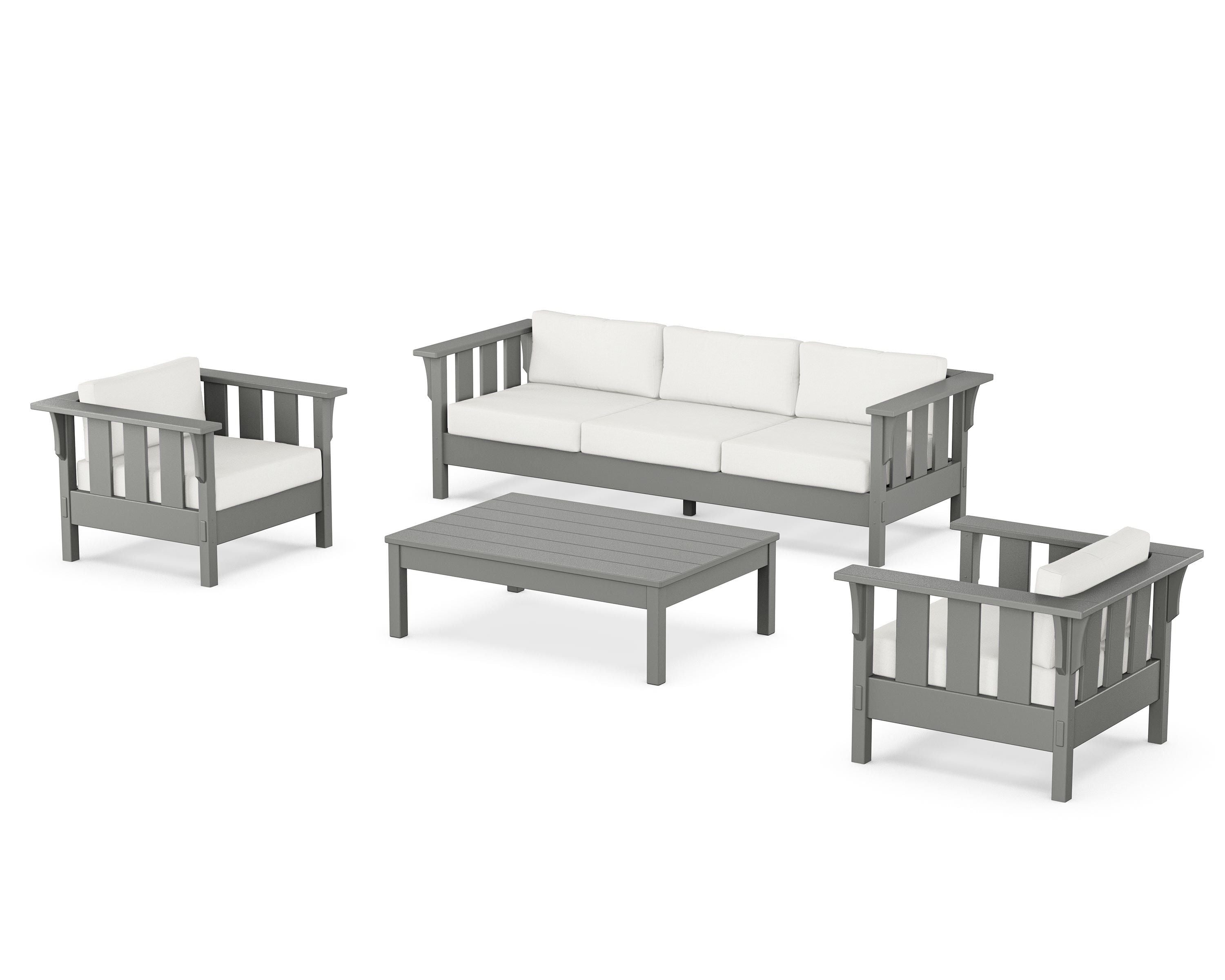 Martha Stewart by POLYWOOD Acadia 4-Piece Deep Seating Set with Sofa in Slate Grey / Natural Linen