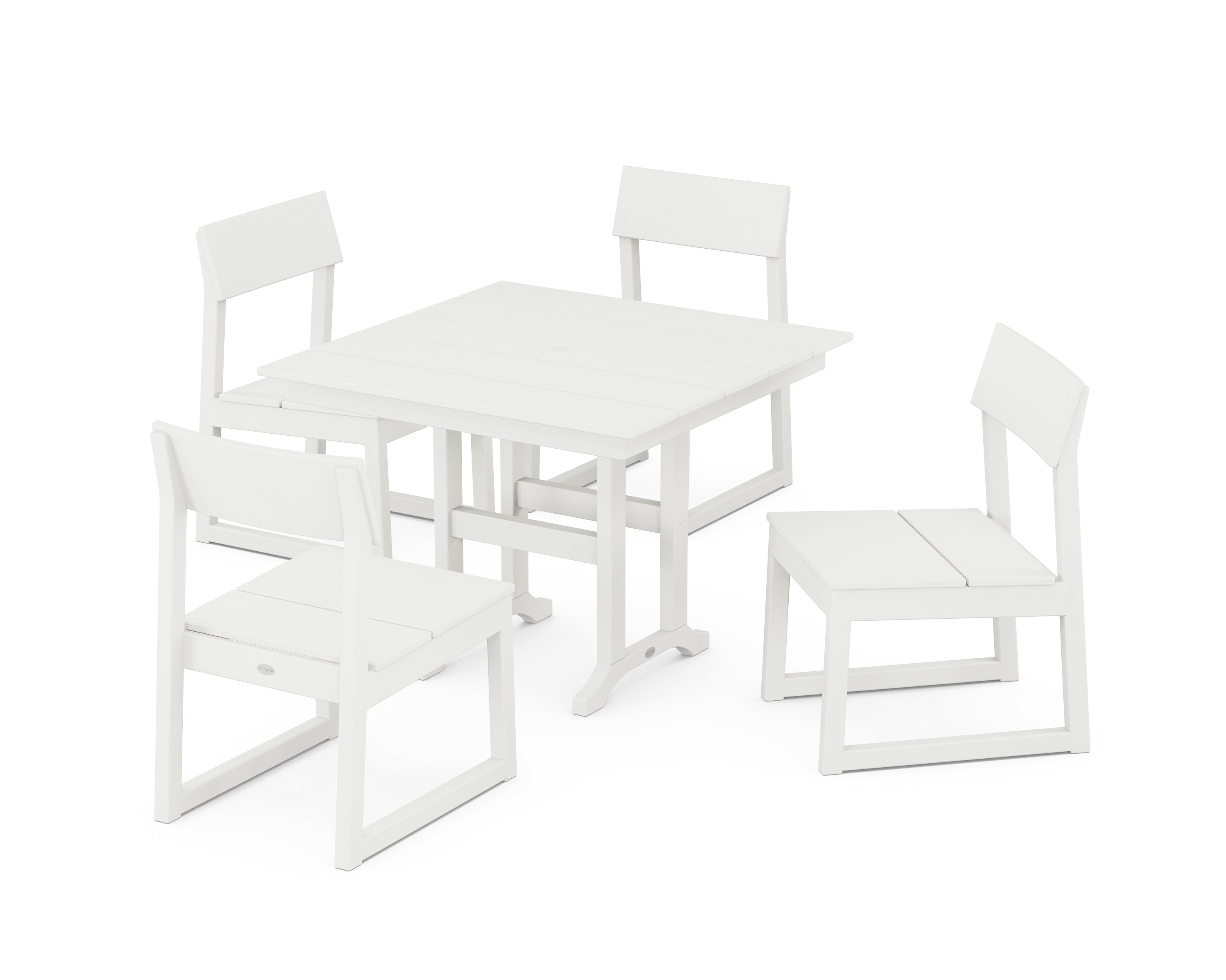 POLYWOOD® EDGE Side Chair 5-Piece Farmhouse Dining Set in Vintage White